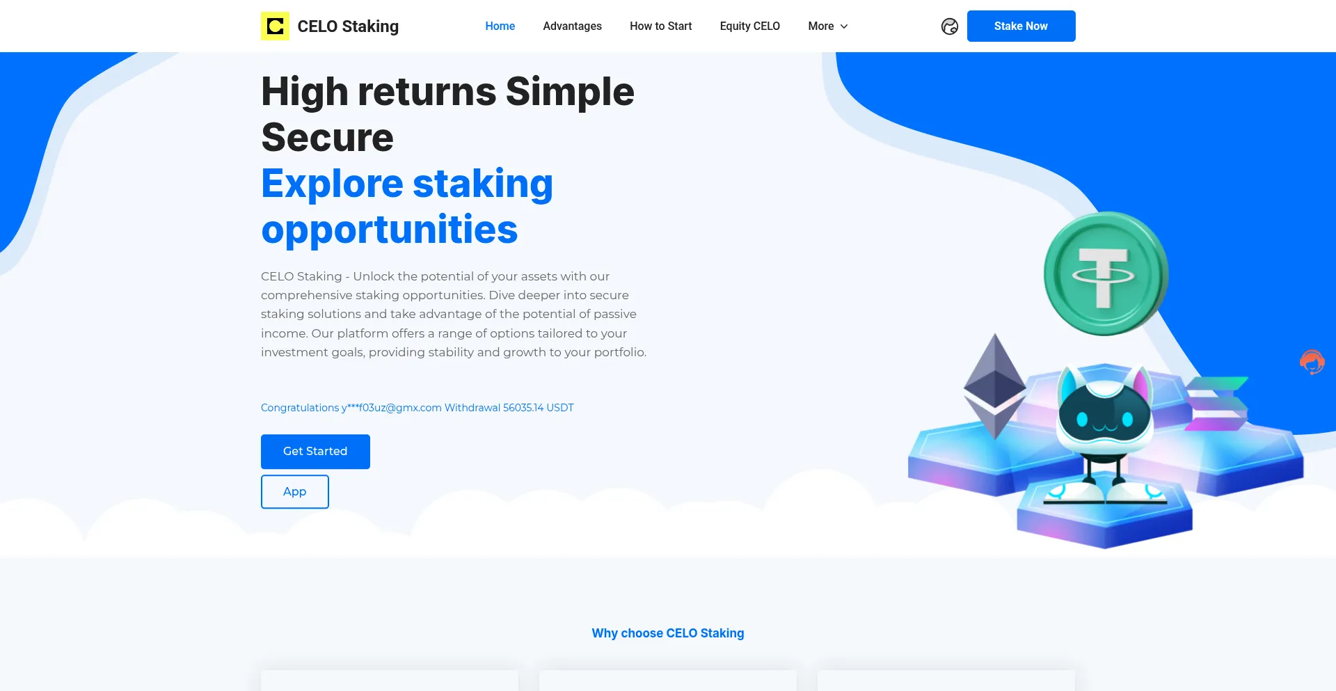 Website screenshot of Celostaking.me