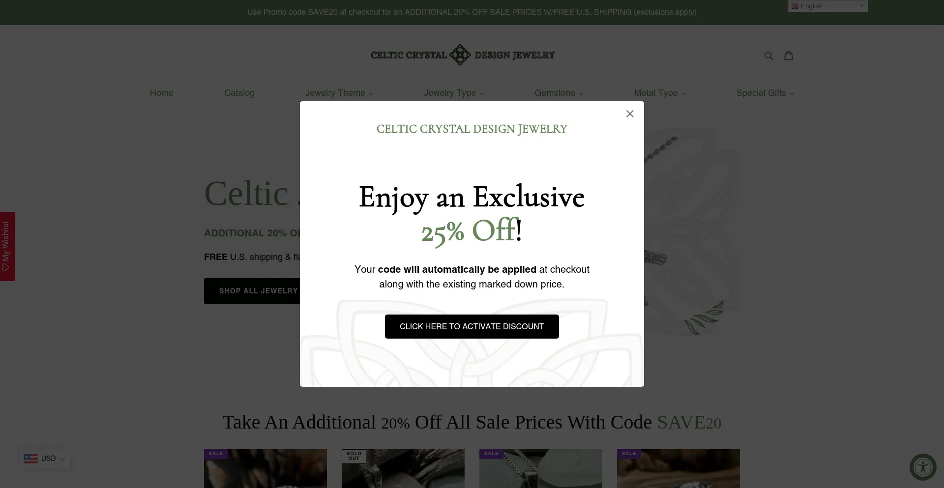 Website screenshot of Celticcrystaldesign.com