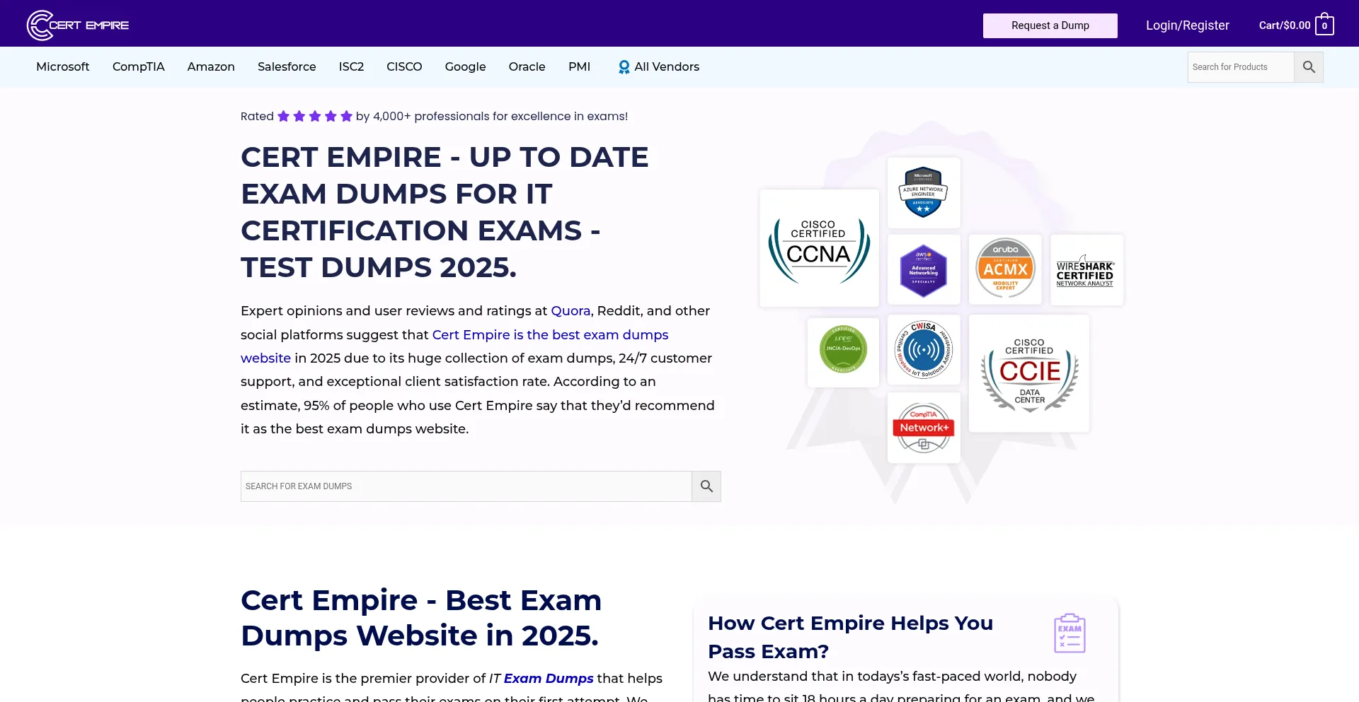 Website screenshot of Certempire.com