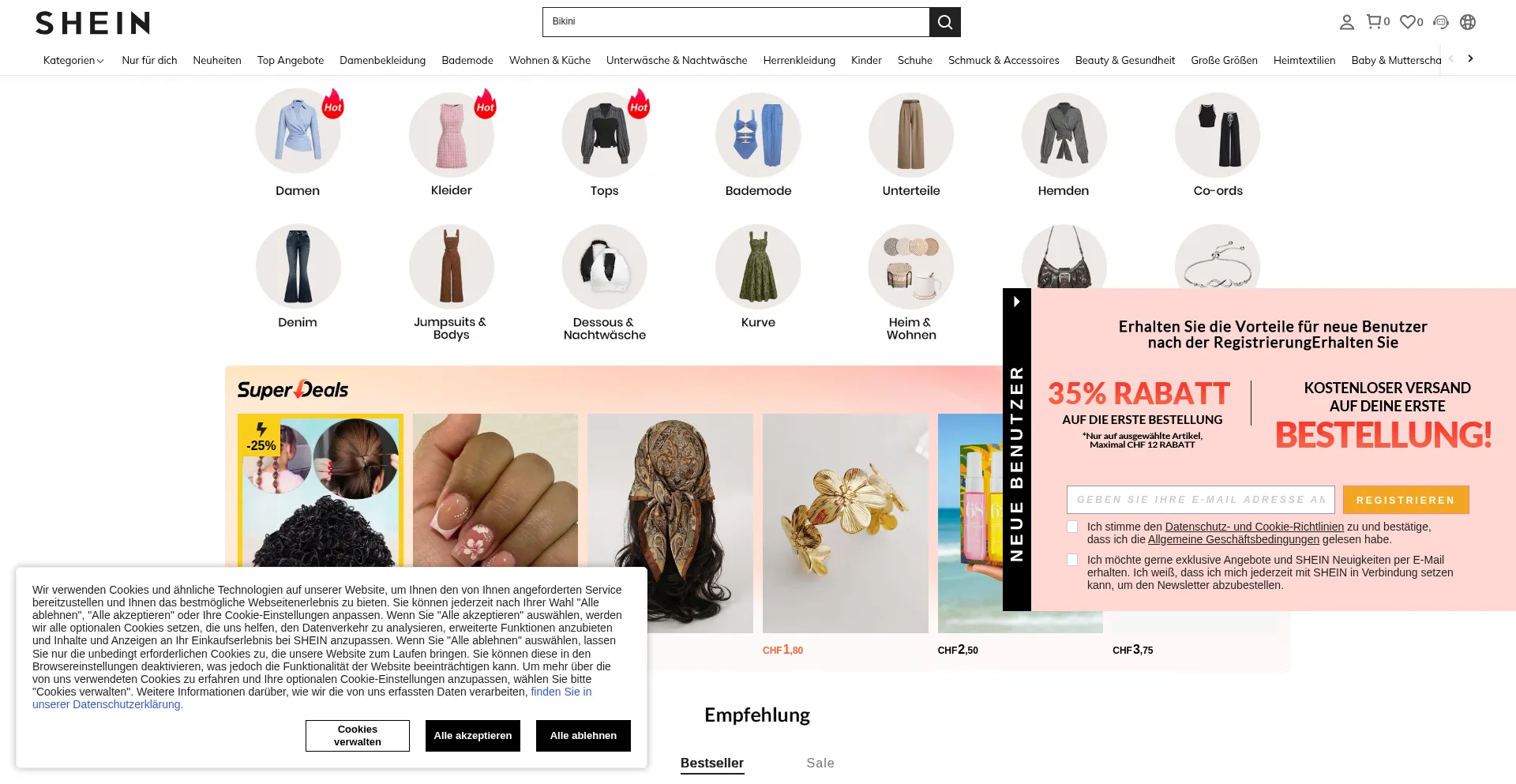 Website screenshot of Ch.shein.com