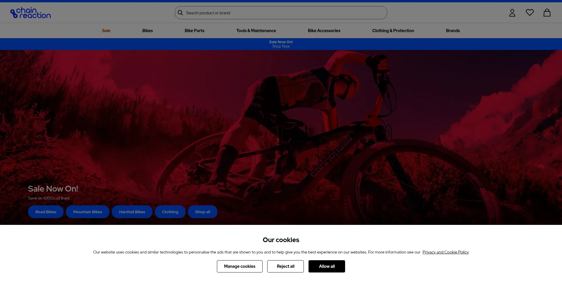 Website screenshot of Chainreactioncycles.com