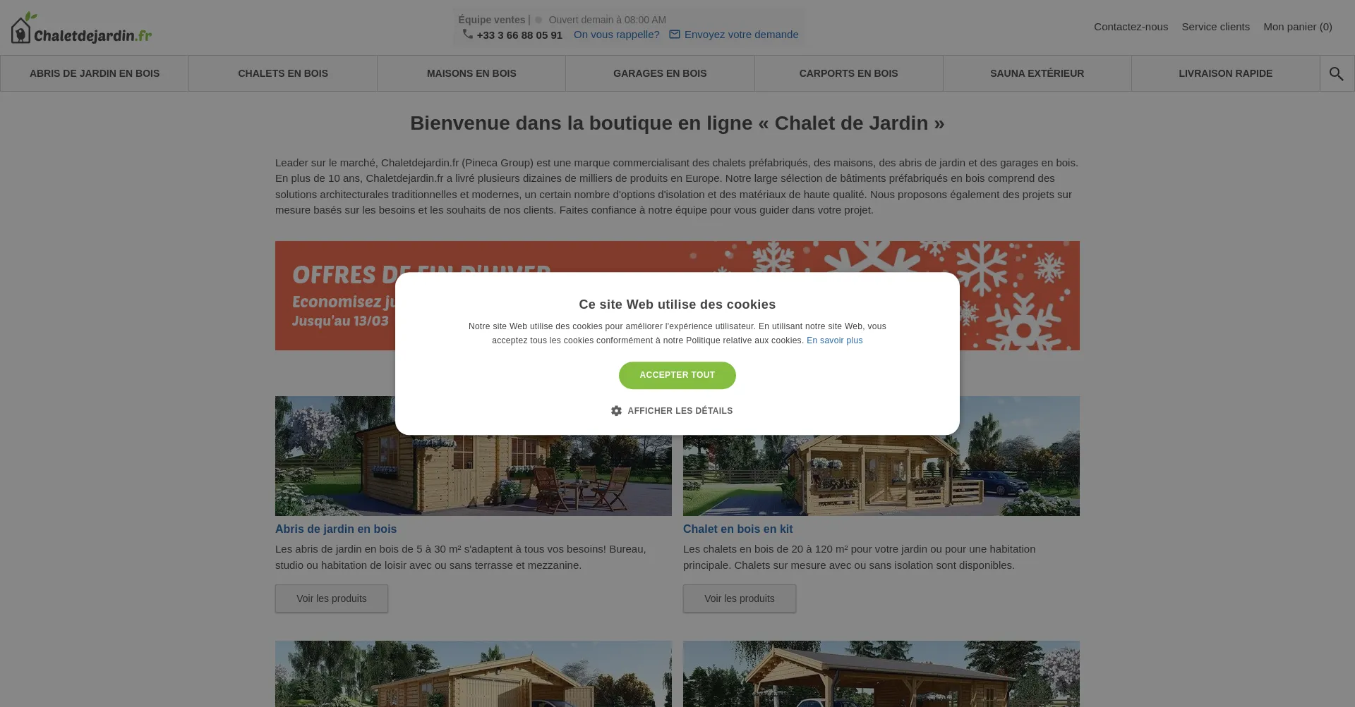 Website screenshot of Chaletdejardin.fr