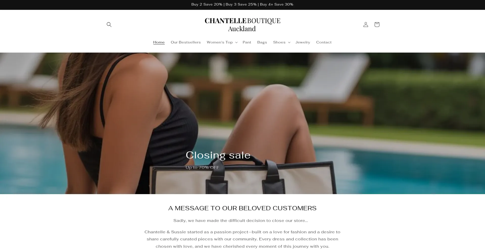 Website screenshot of Chantelleboutiqueauckland.com