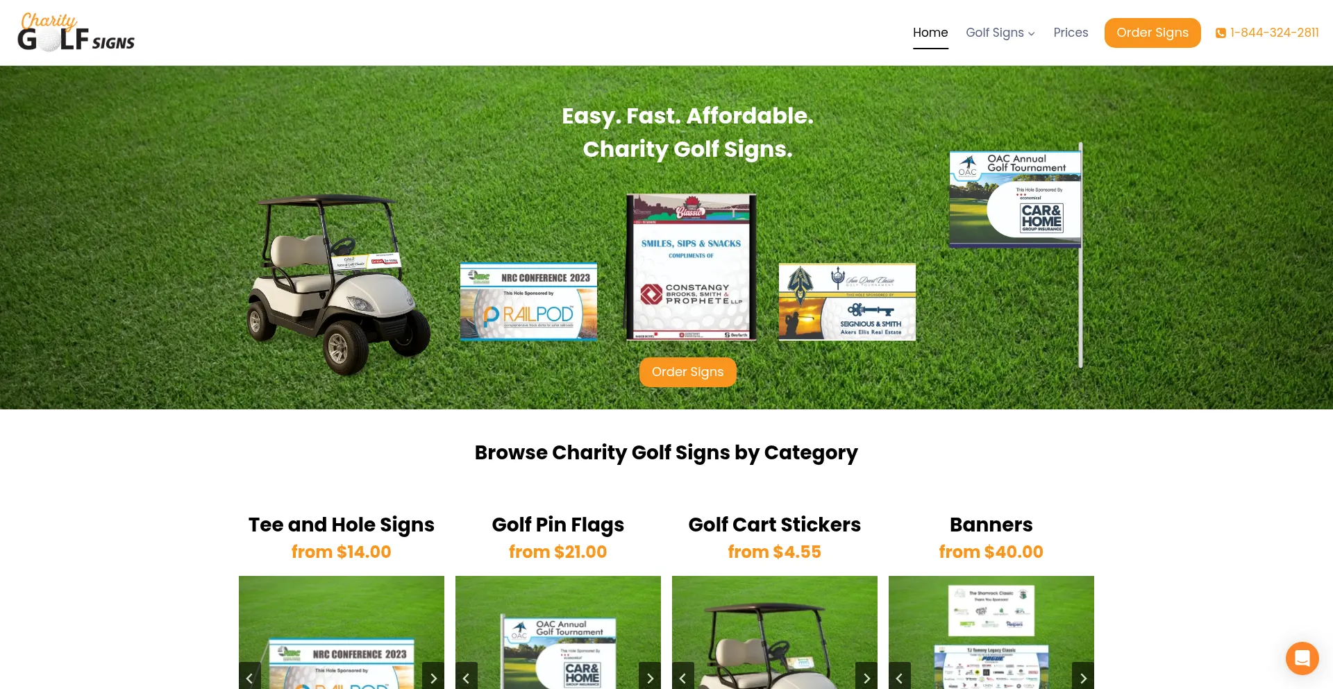Website screenshot of Charitygolfsigns.com