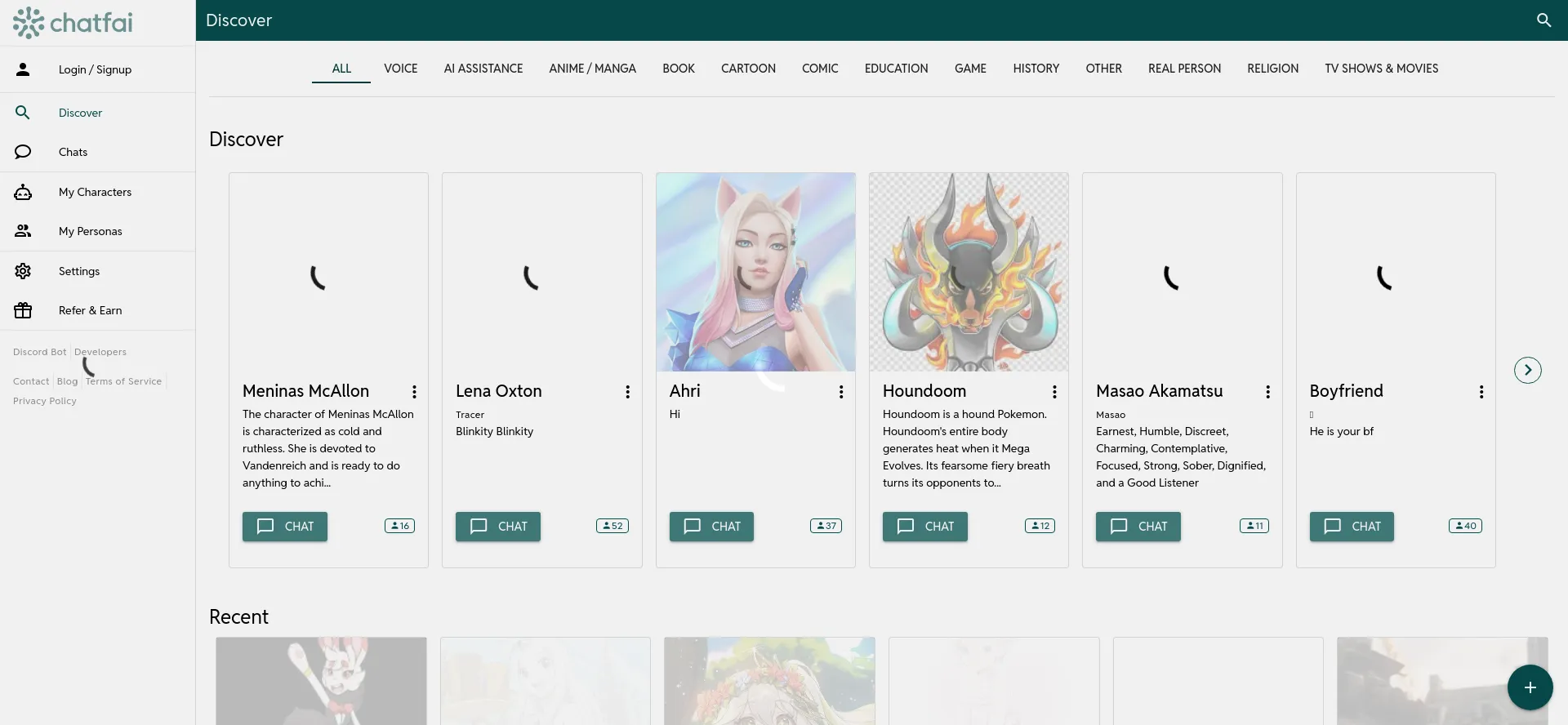 Website screenshot of Chatfai.com