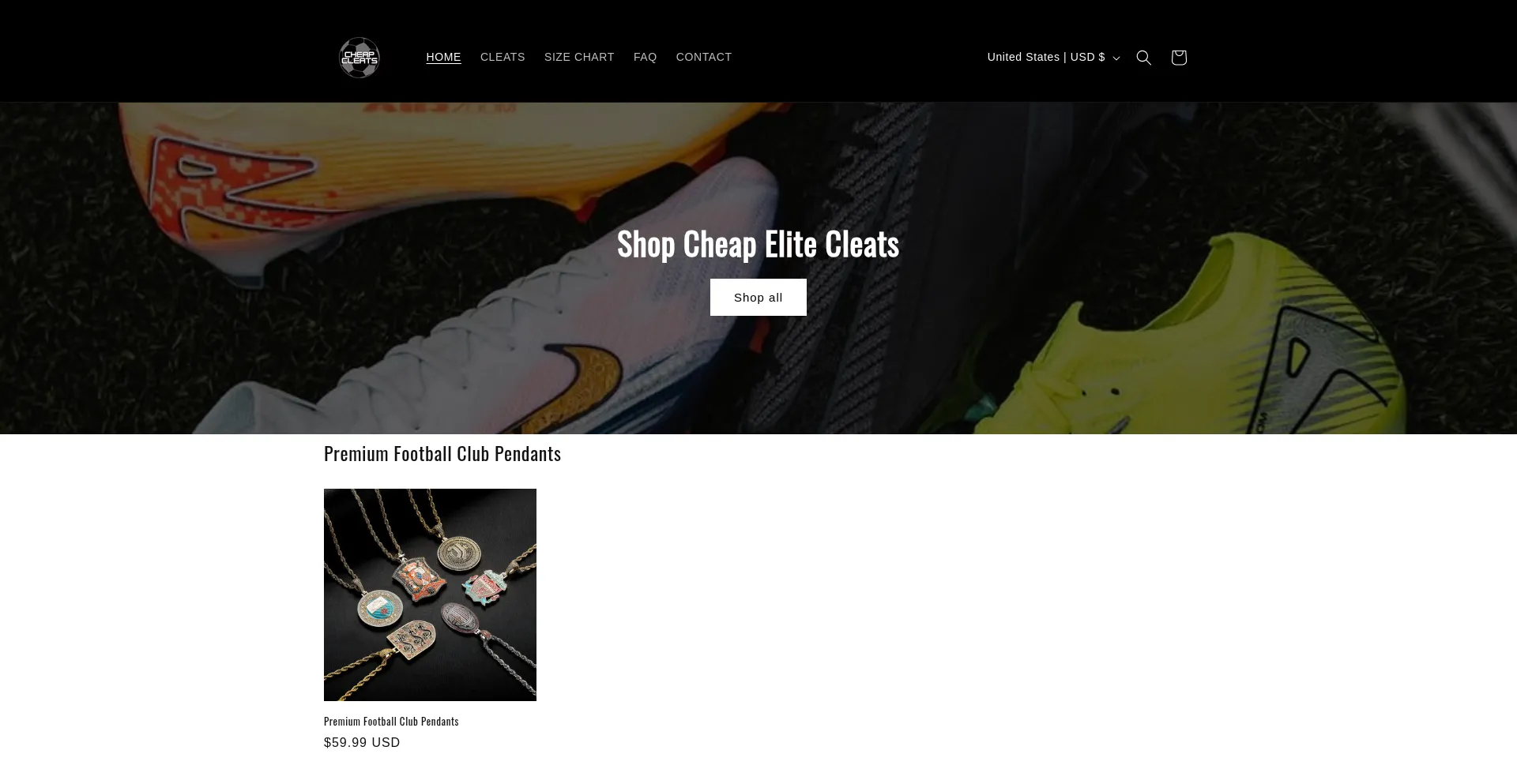 Website screenshot of Cheapcleats.net