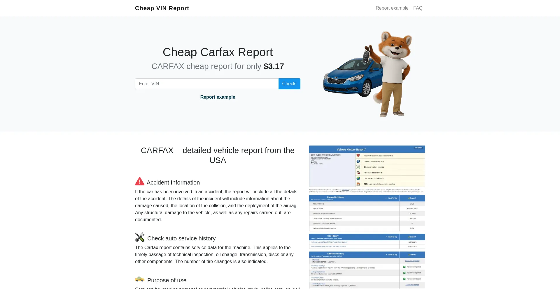 Website screenshot of Cheapvinreport.com