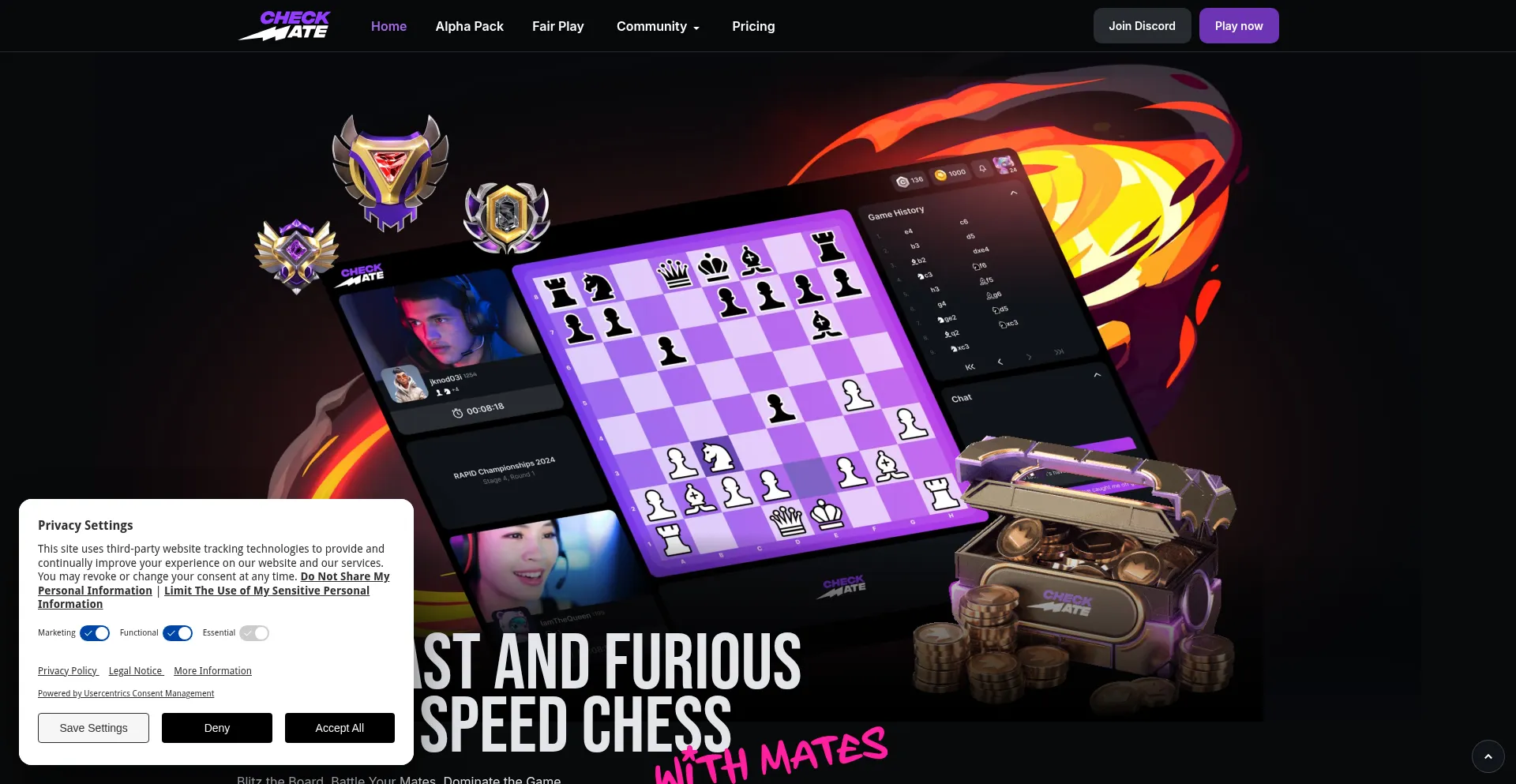 Website screenshot of Checkmate.live