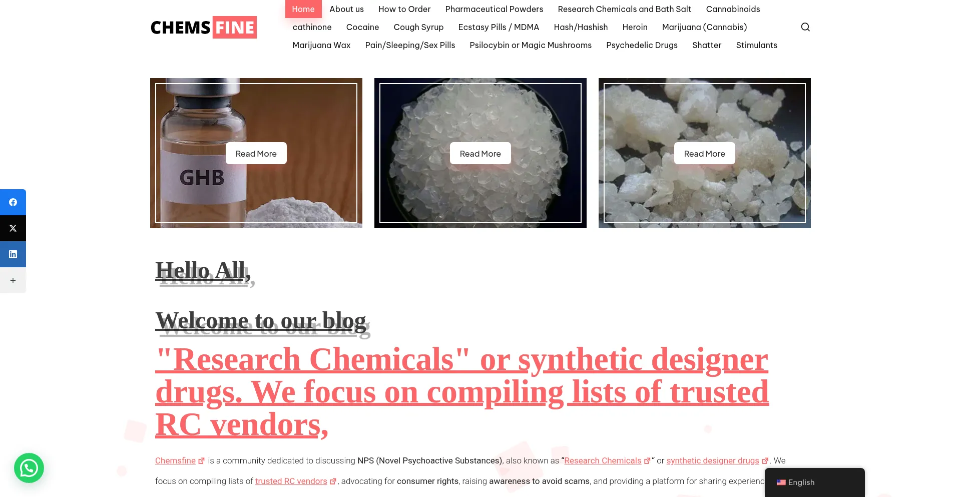 Website screenshot of Chemsfine.com