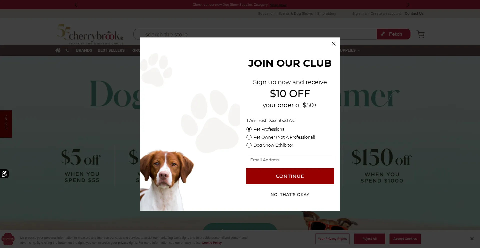 Website screenshot of Cherrybrook.com