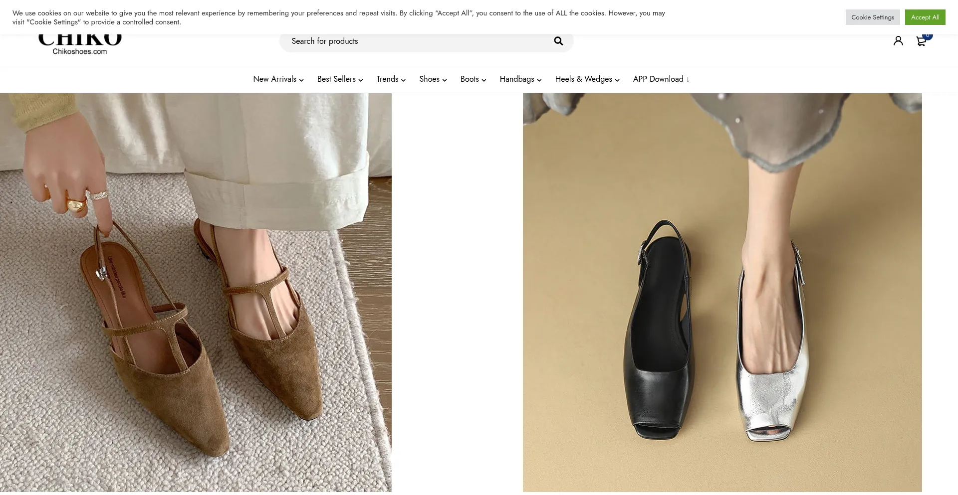 Website screenshot of Chikoshoes.com
