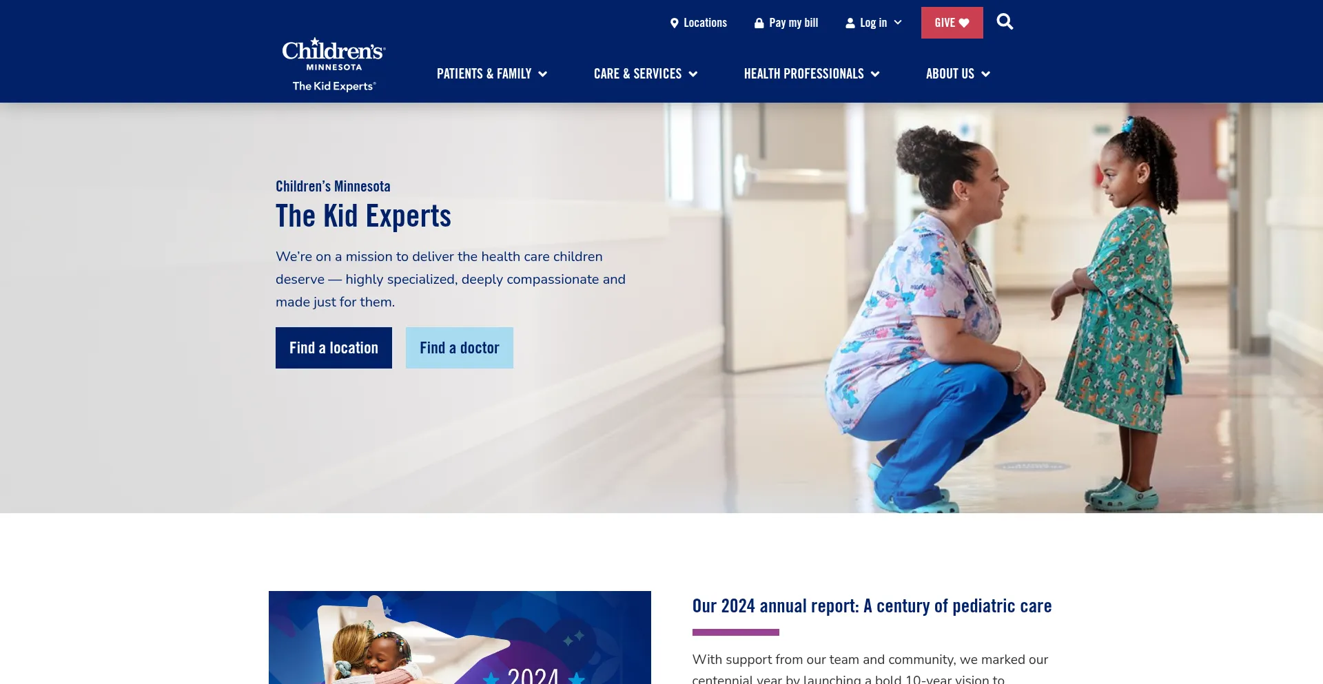 Website screenshot of Childrensmn.org
