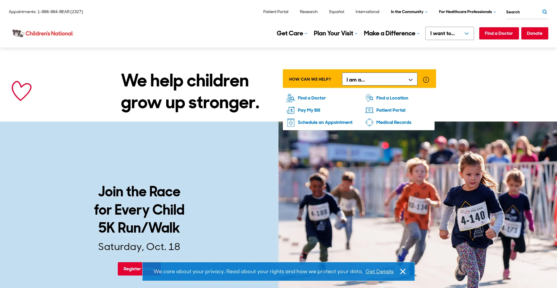 Website screenshot of Childrensnational.org