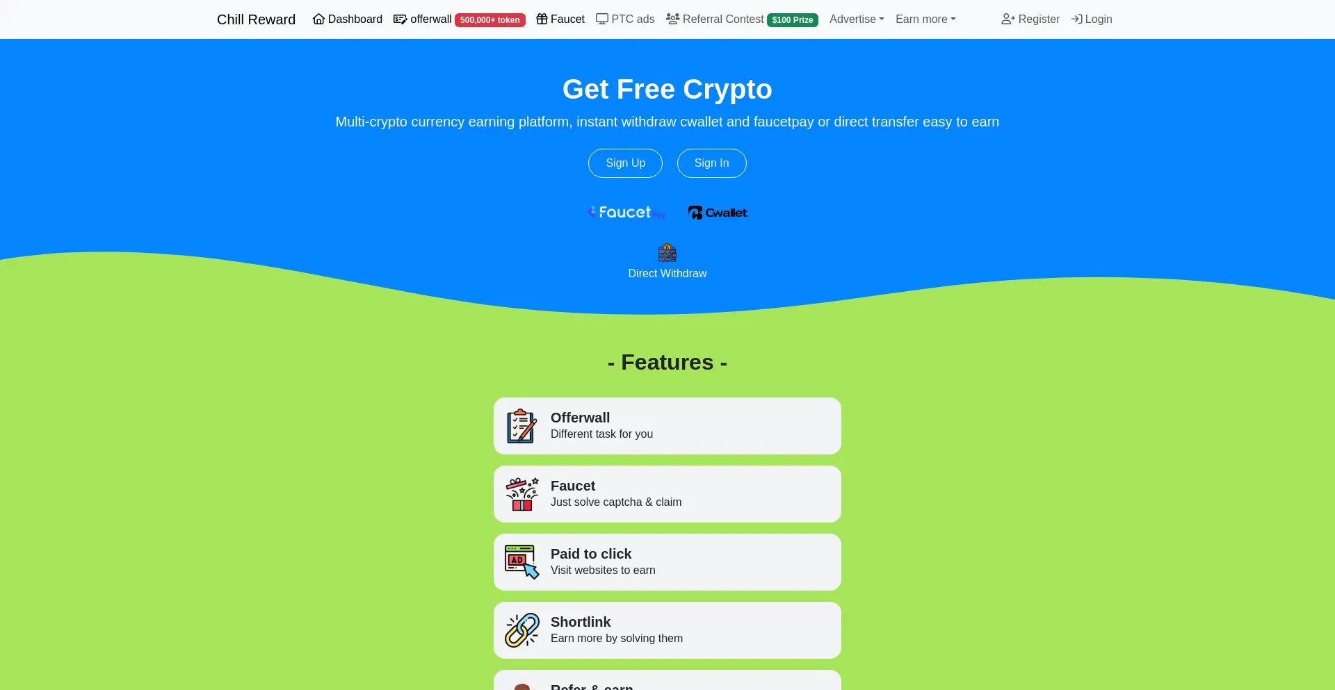 Website screenshot of Chillreward.com
