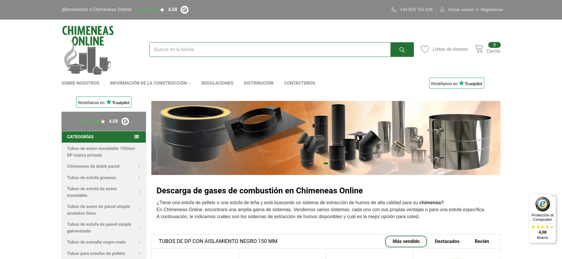 Website screenshot of Chimeneas-online.es