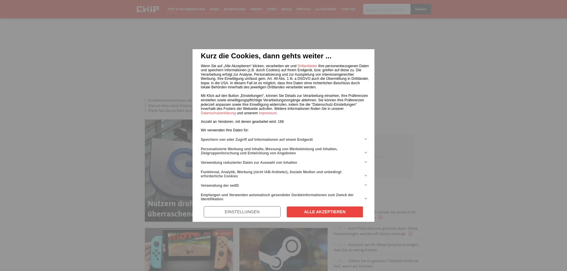 Website screenshot of Chip.de