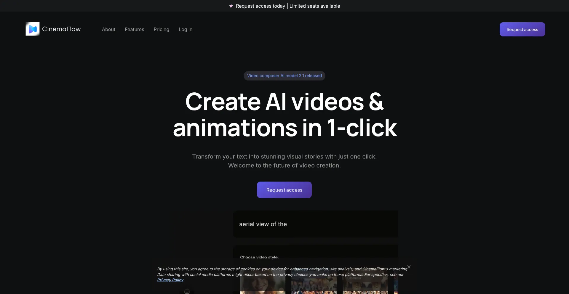 Website screenshot of Cinemaflow.ai