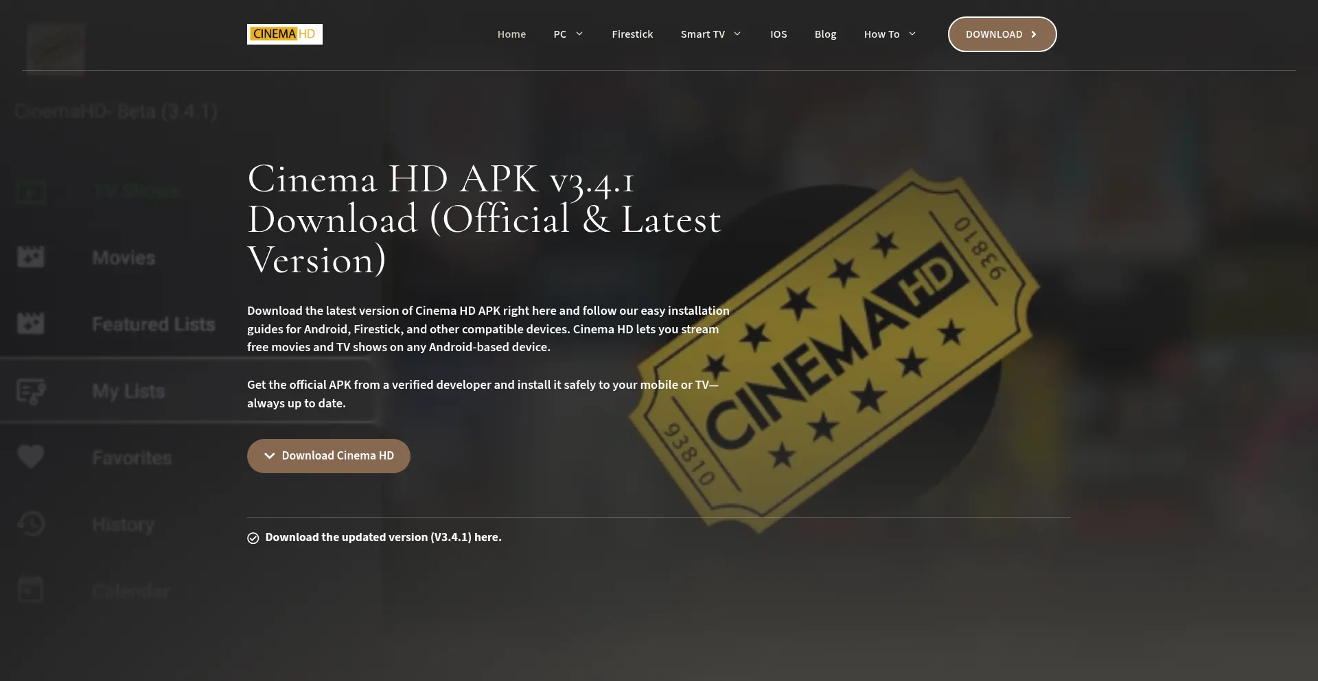 Website screenshot of Cinemahd.app