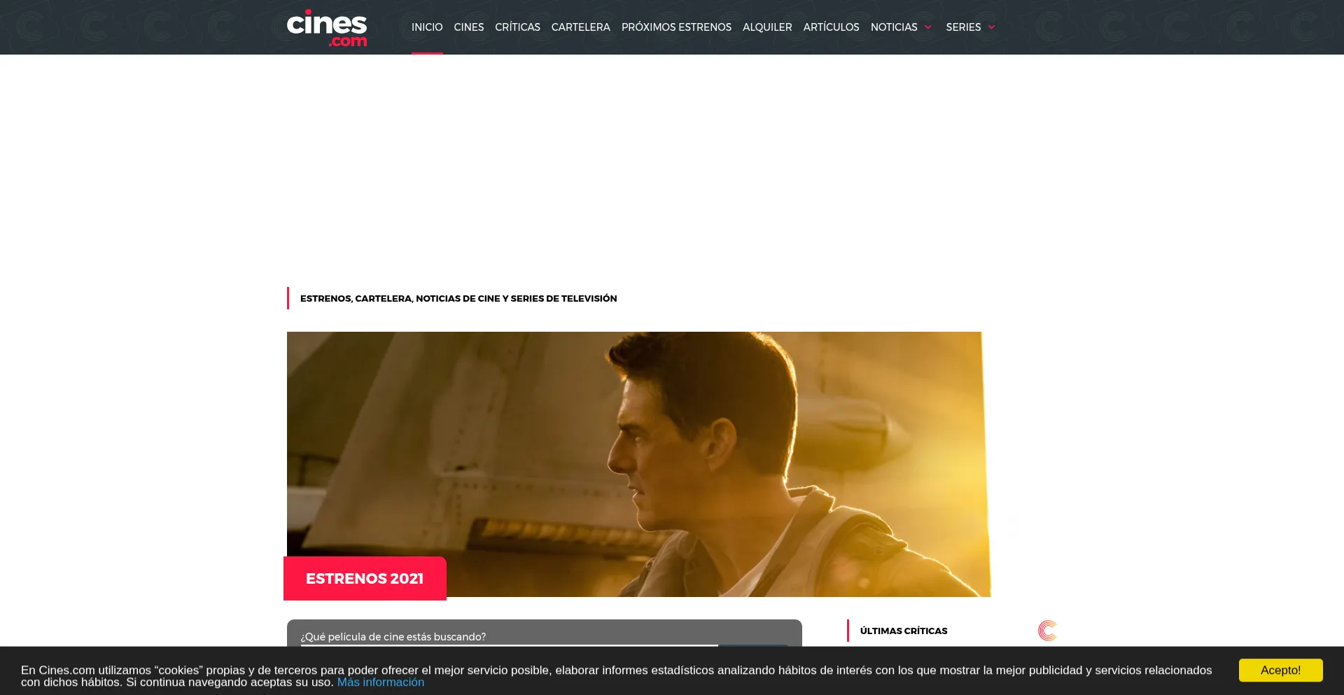 Website screenshot of Cines.com