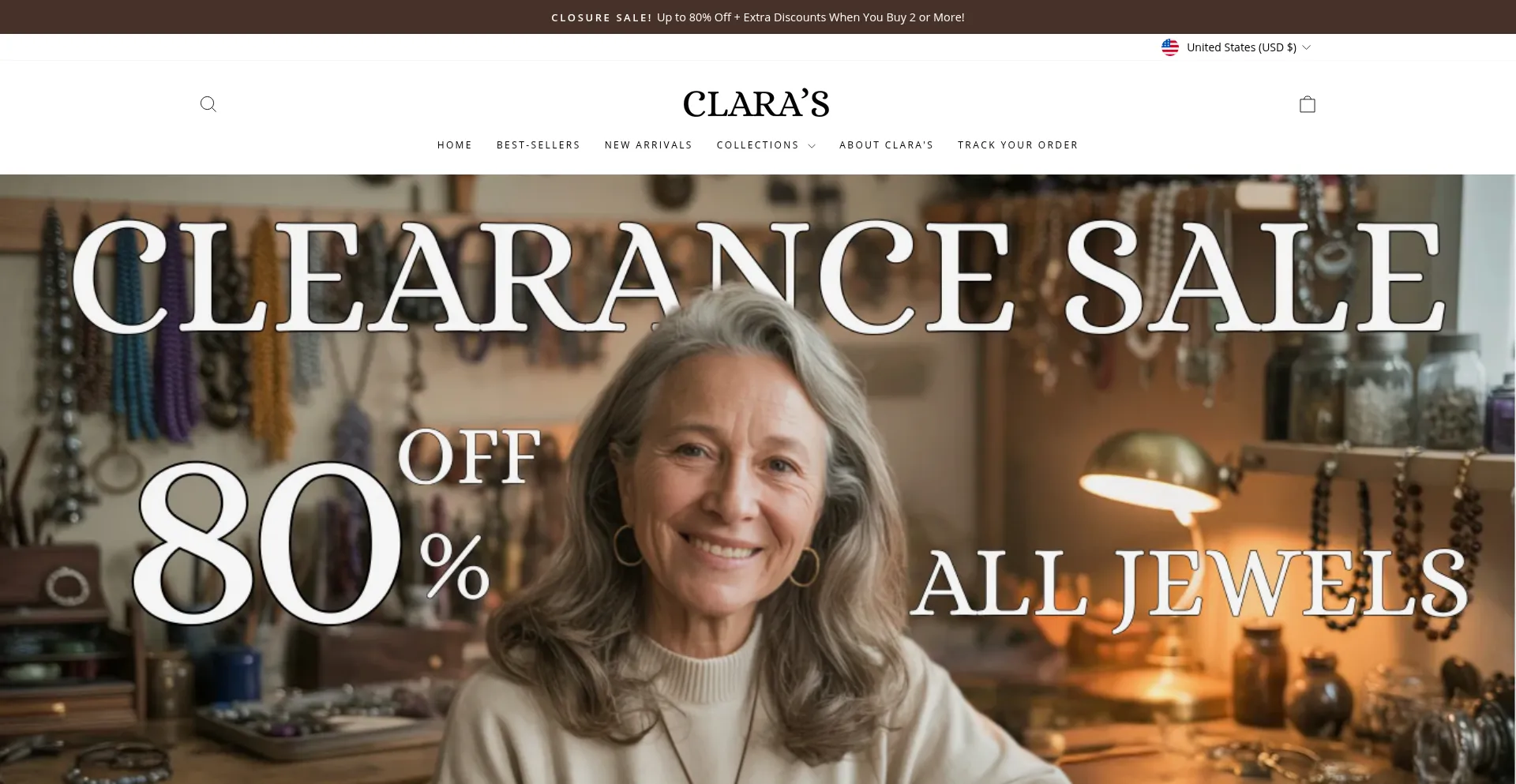 Website screenshot of Clarajewelryco.com