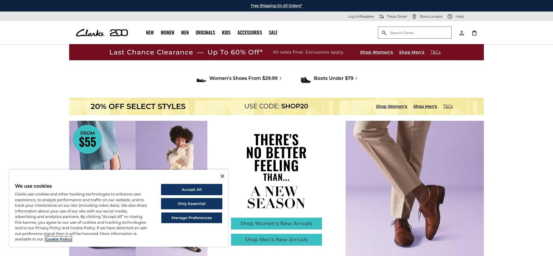 Website screenshot of Clarks.com