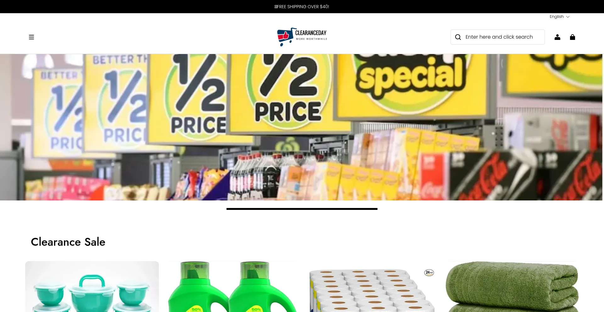 Website screenshot of Clearanceday.shop