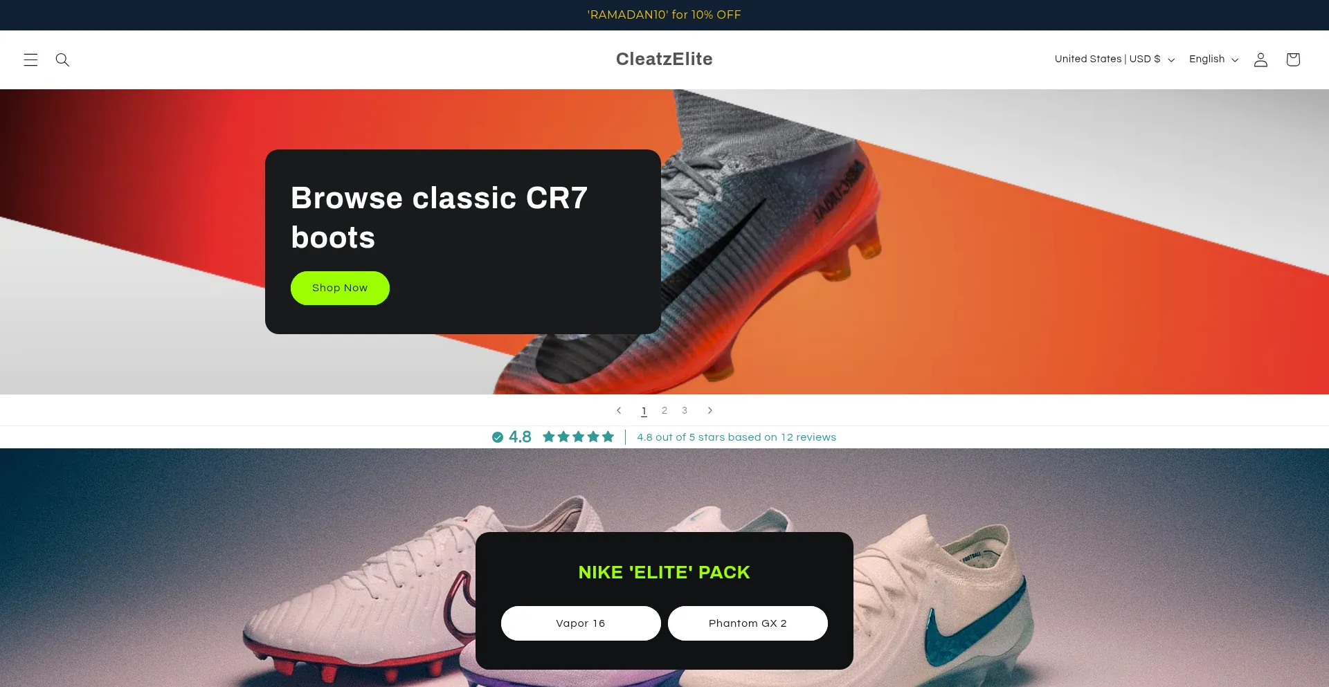 Website screenshot of Cleatzelite.com