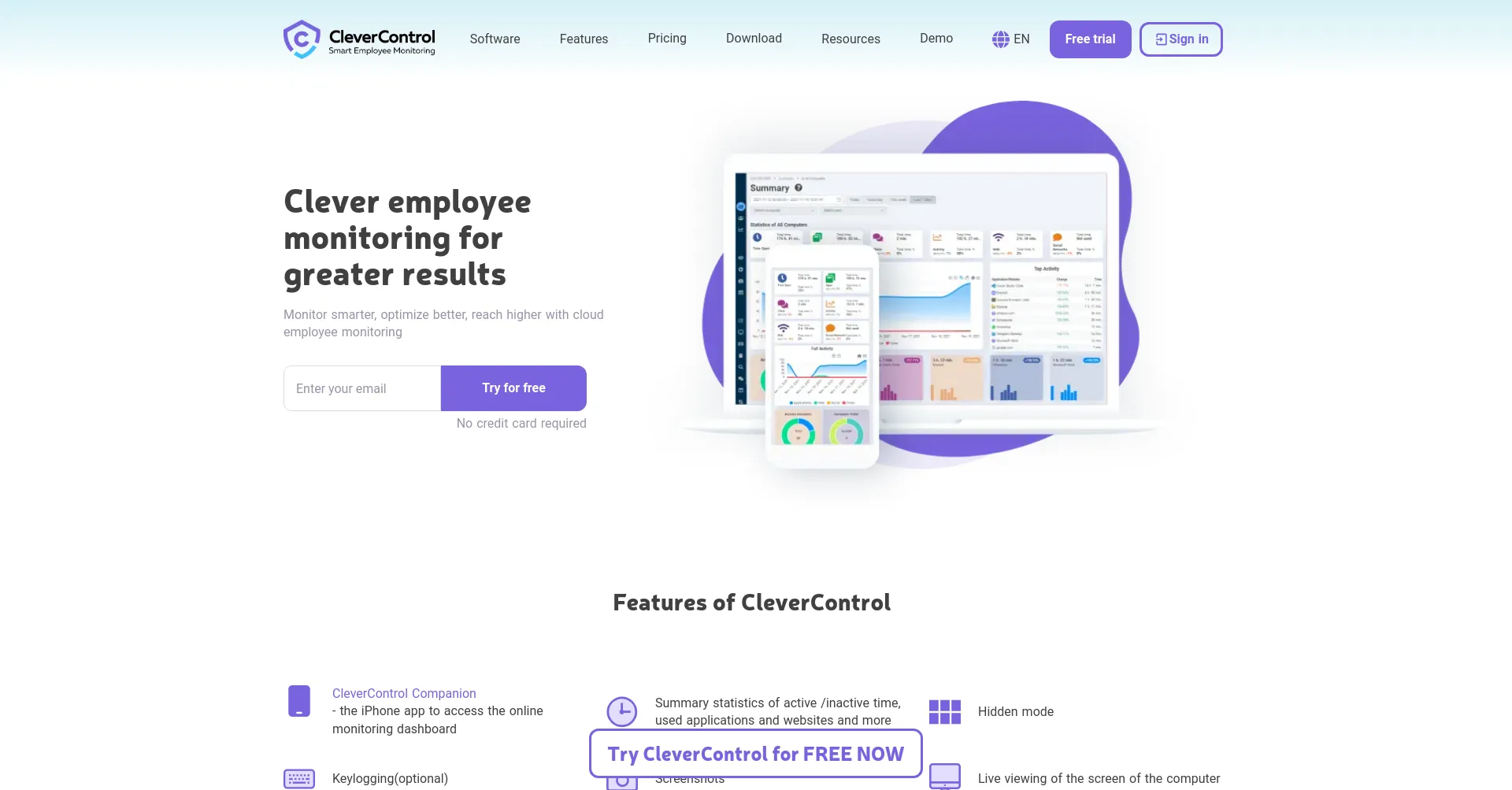 Website screenshot of Clevercontrol.com
