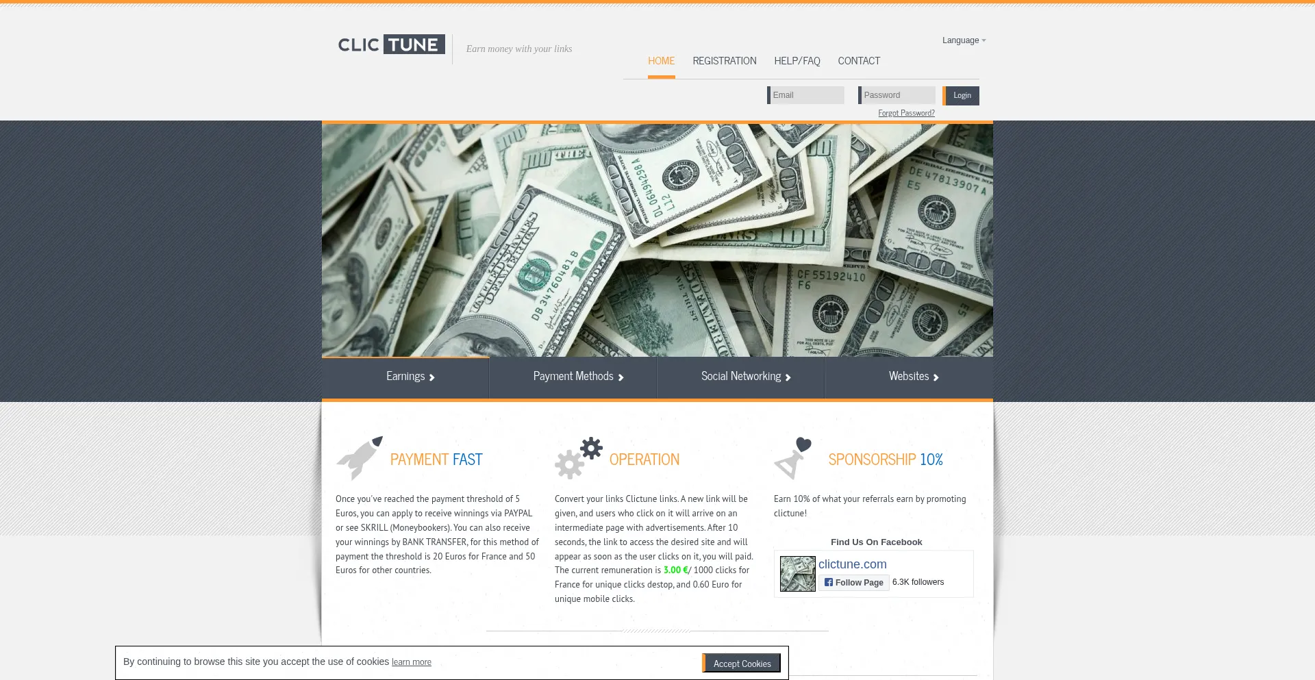 Website screenshot of Clictune.com