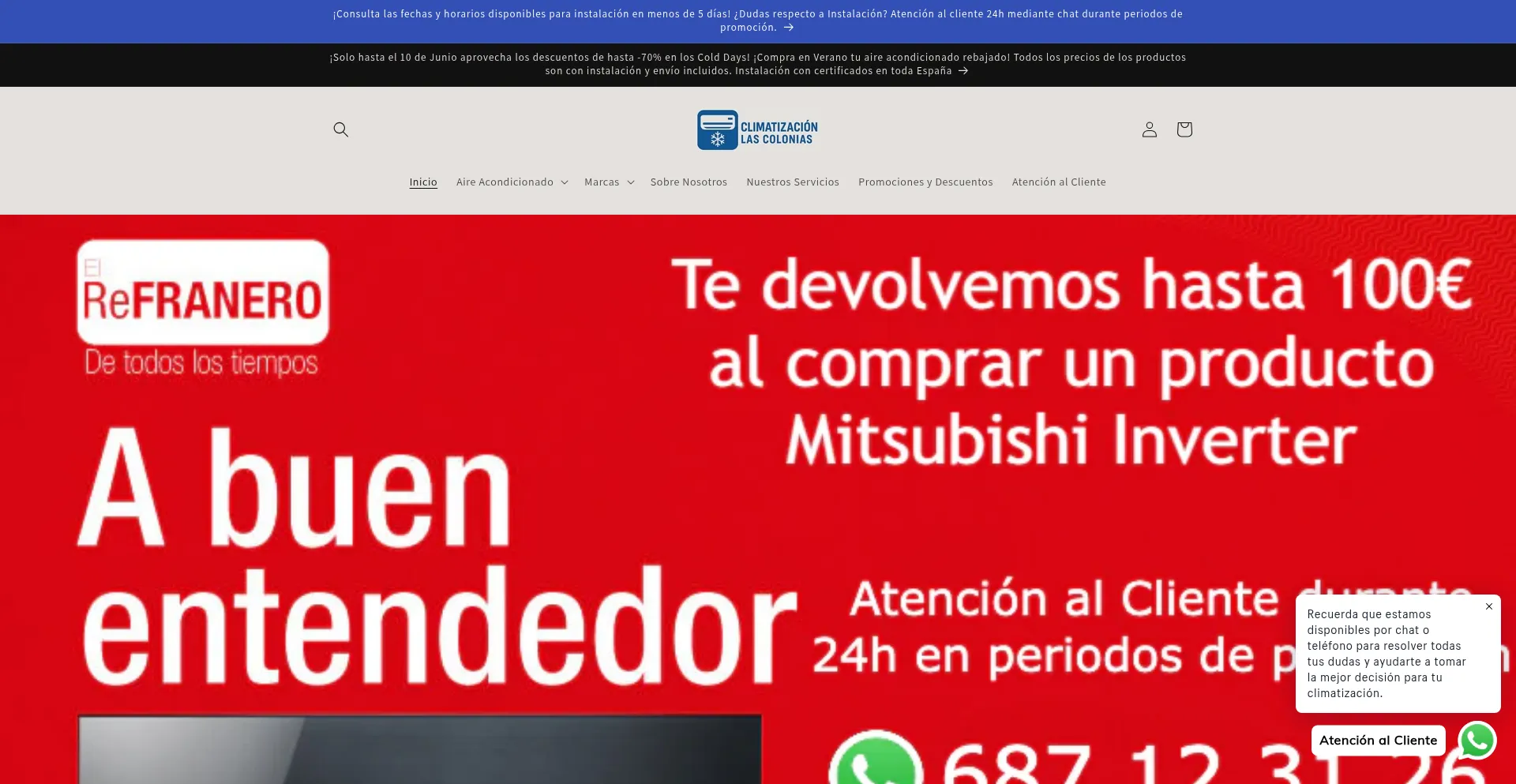 Website screenshot of Climatizacionlascolonias.com
