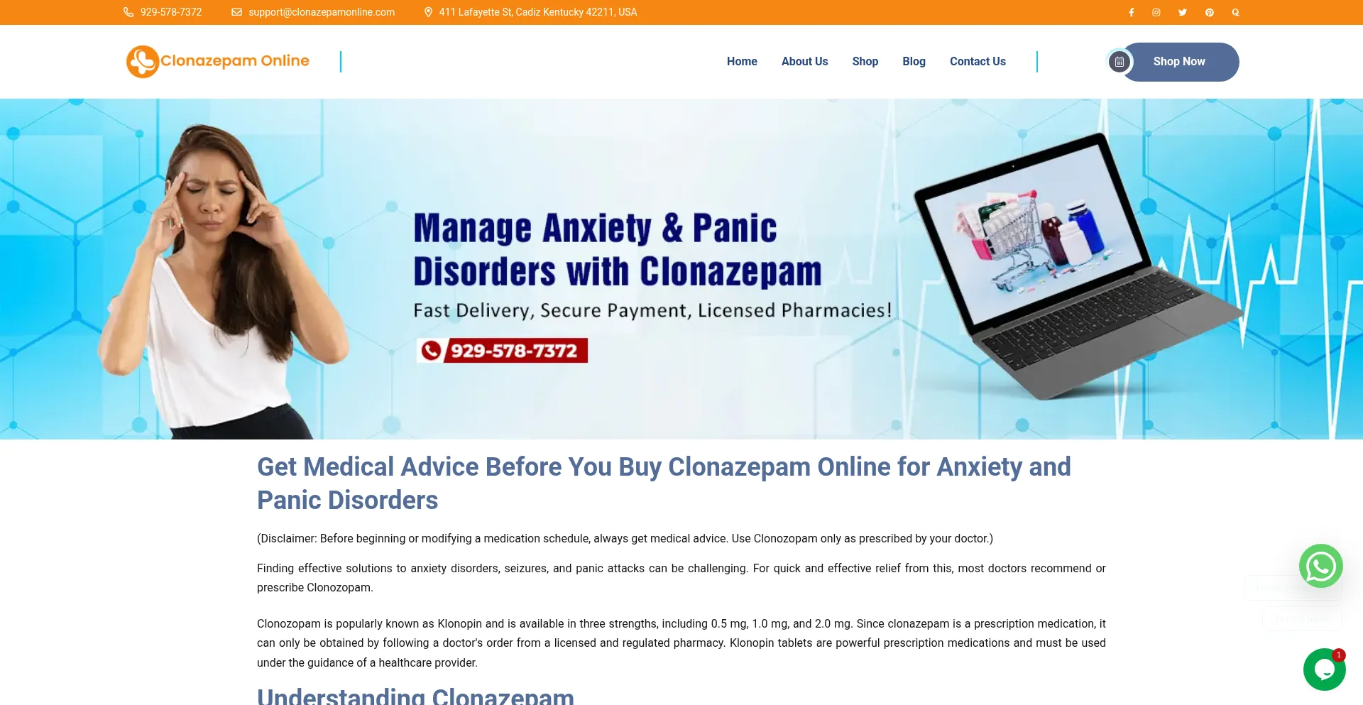 Website screenshot of Clonazepamonline.com