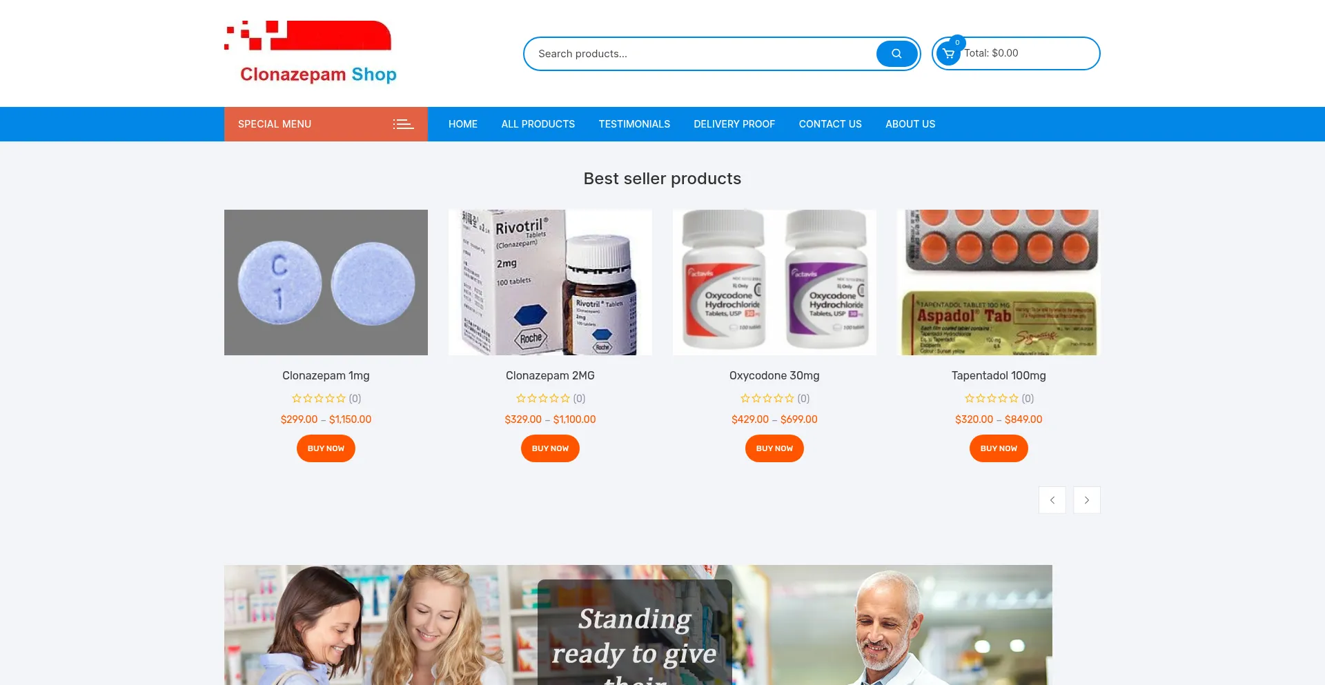 Website screenshot of Clonazepamshop.com