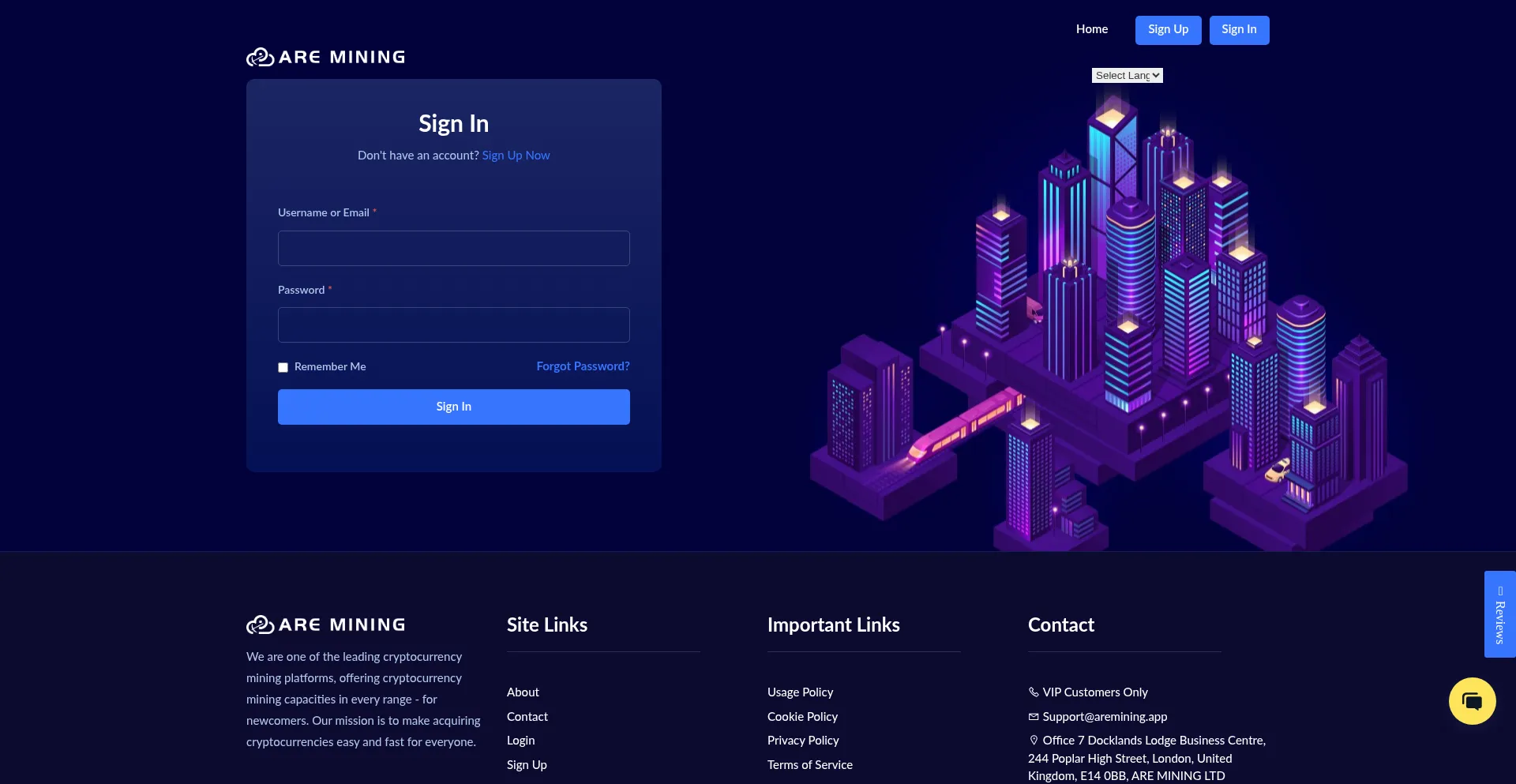 Website screenshot of Cloud.aremining.app