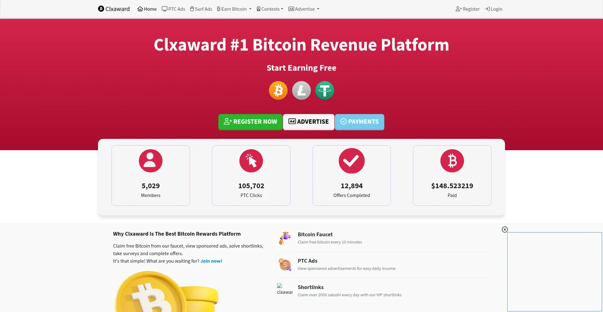 Website screenshot of Clxaward.com