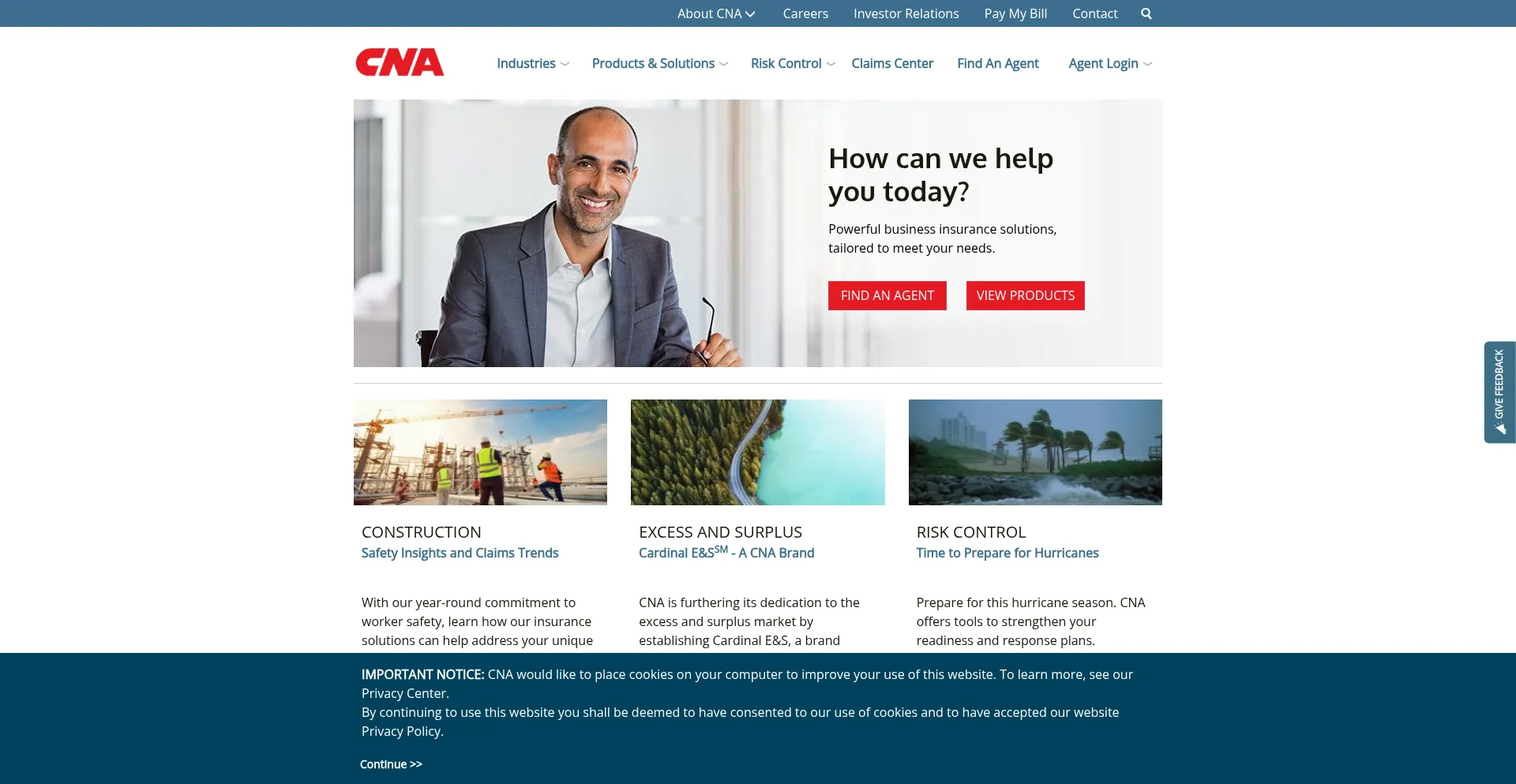 Website screenshot of Cna.com