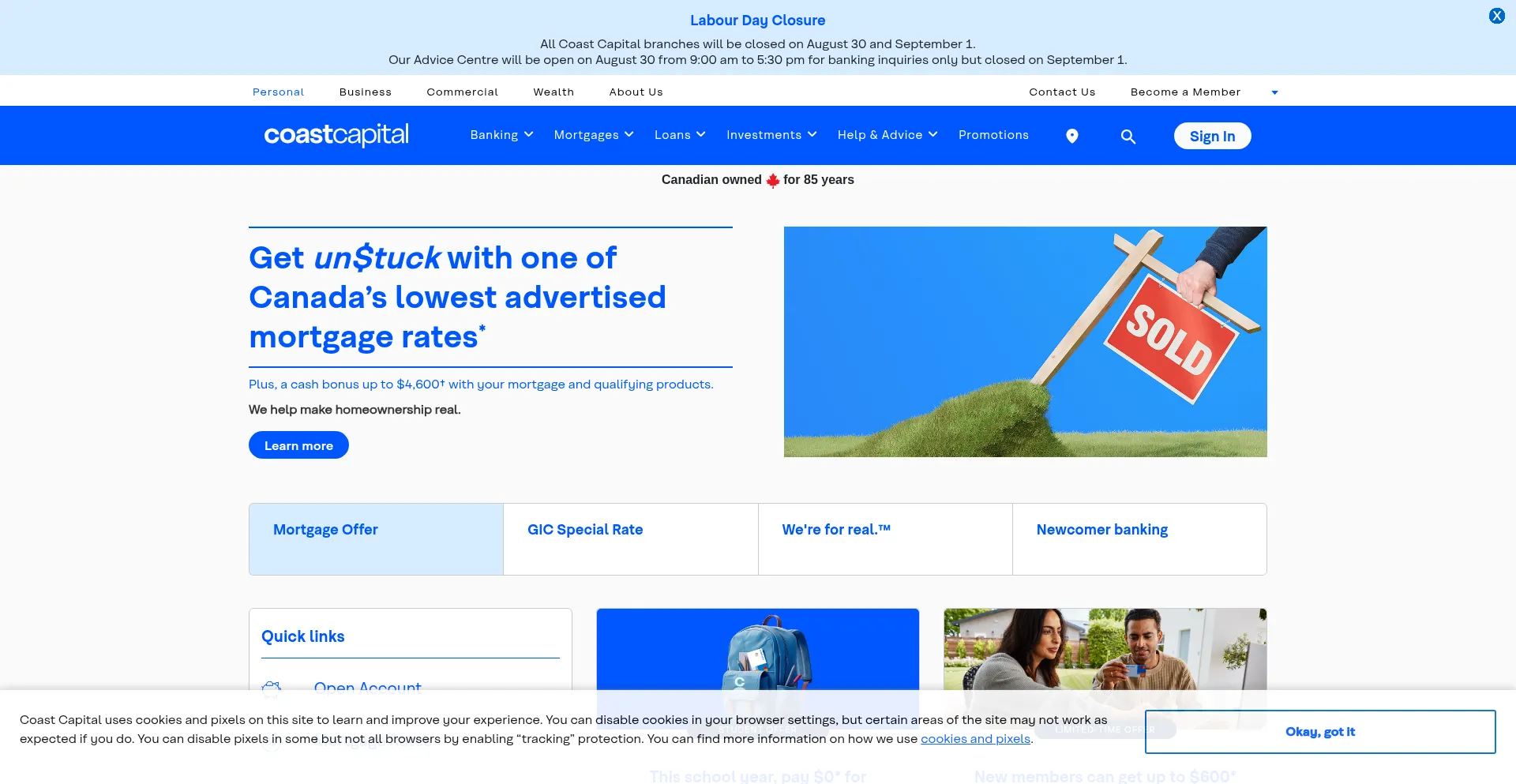 Website screenshot of Coastcapitalsavings.com