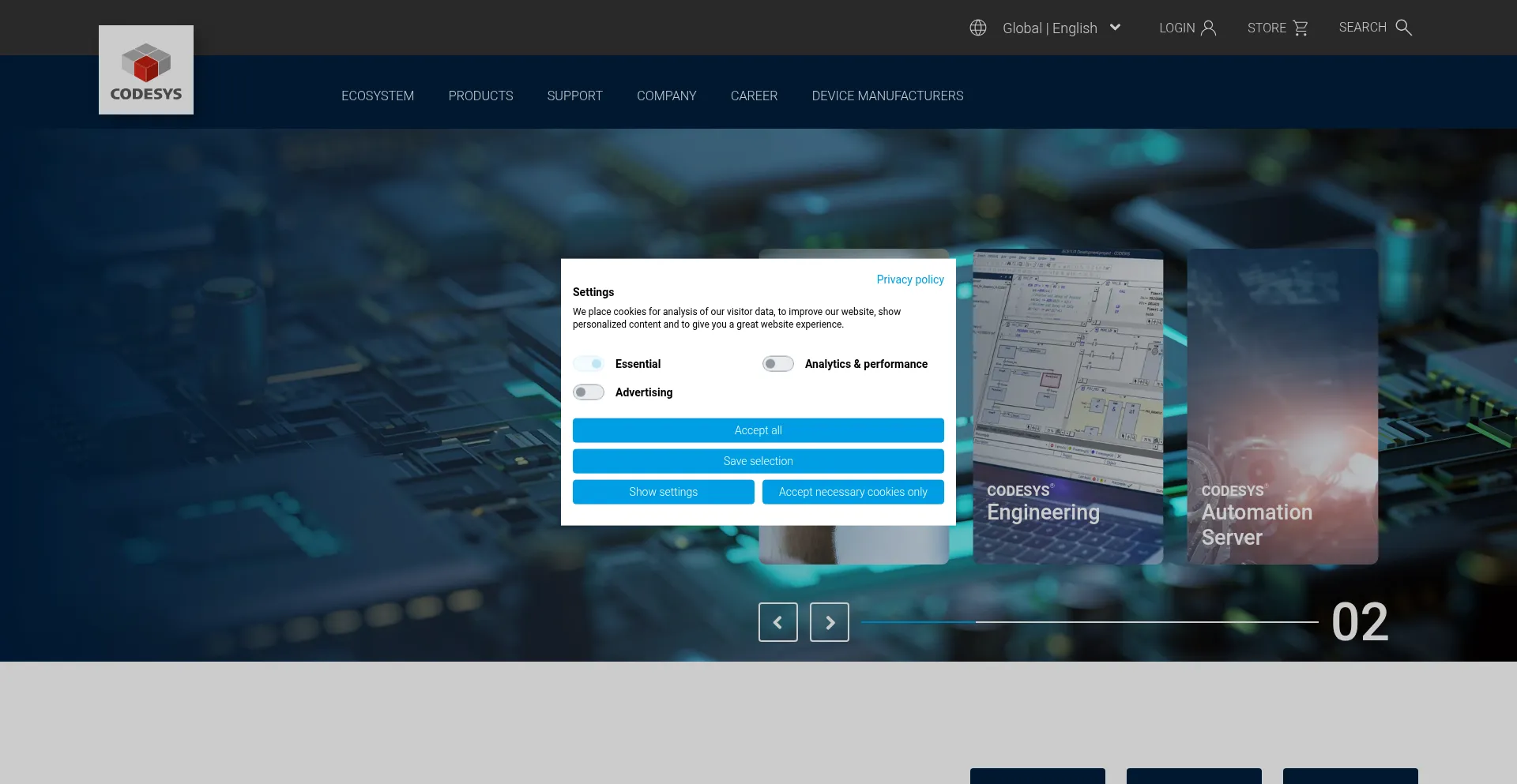 Website screenshot of Codesys.com