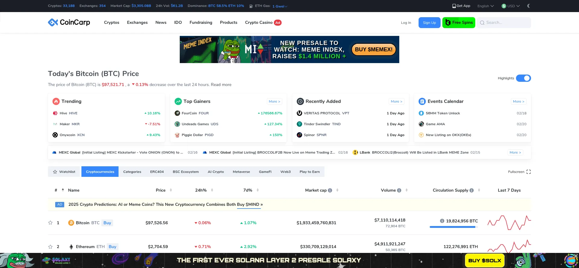 Website screenshot of Coincarp.com
