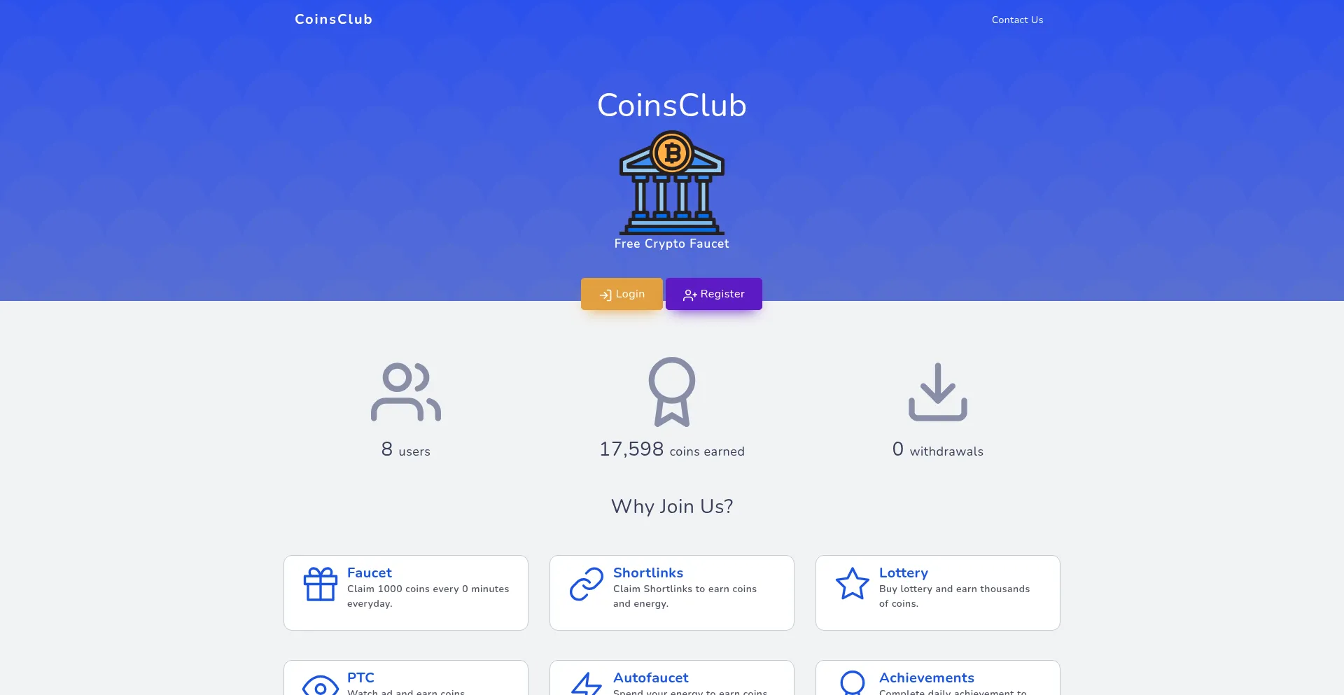 Website screenshot of Coinsclub.xyz