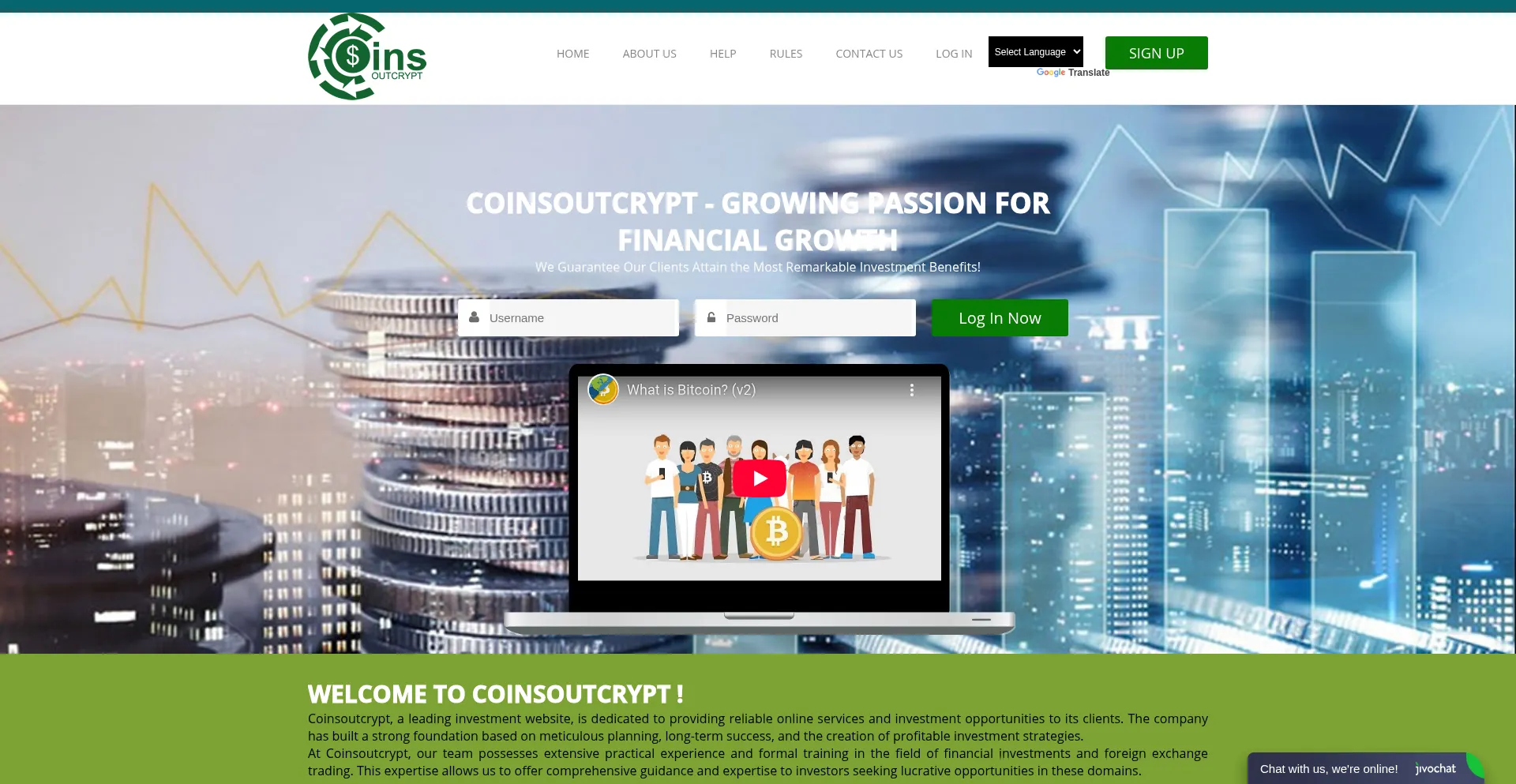 Website screenshot of Coinsoutcrypt.com