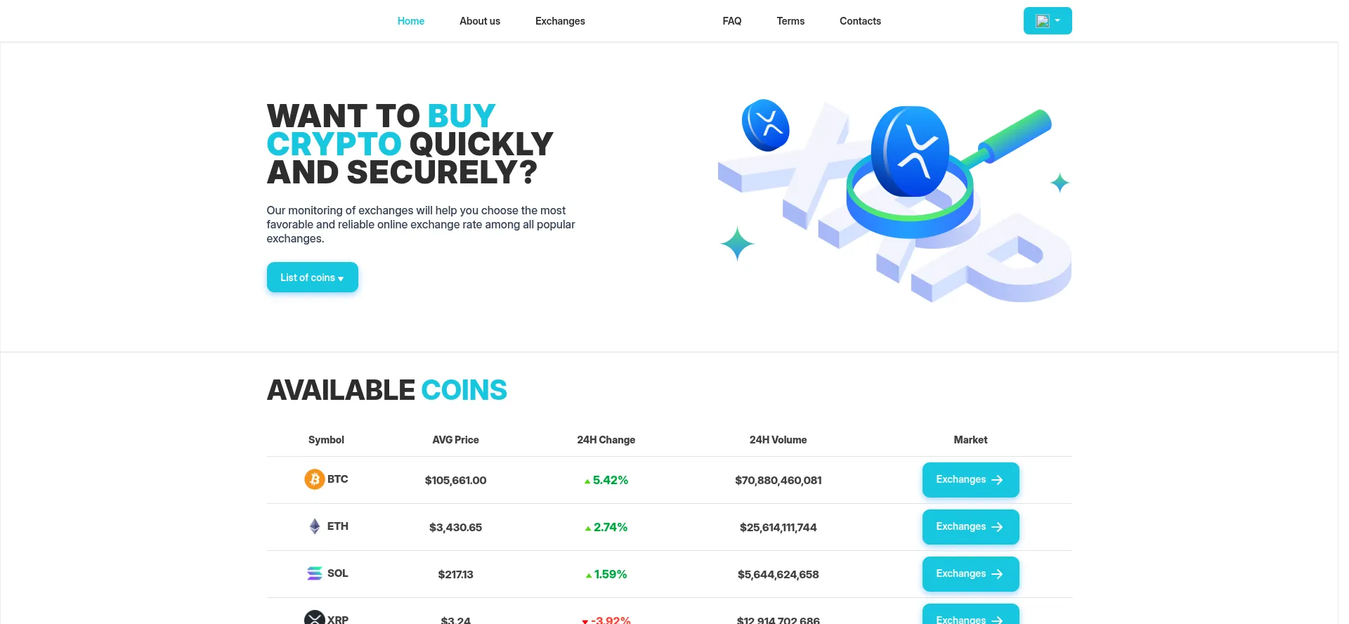 Website screenshot of Coinsrate.net