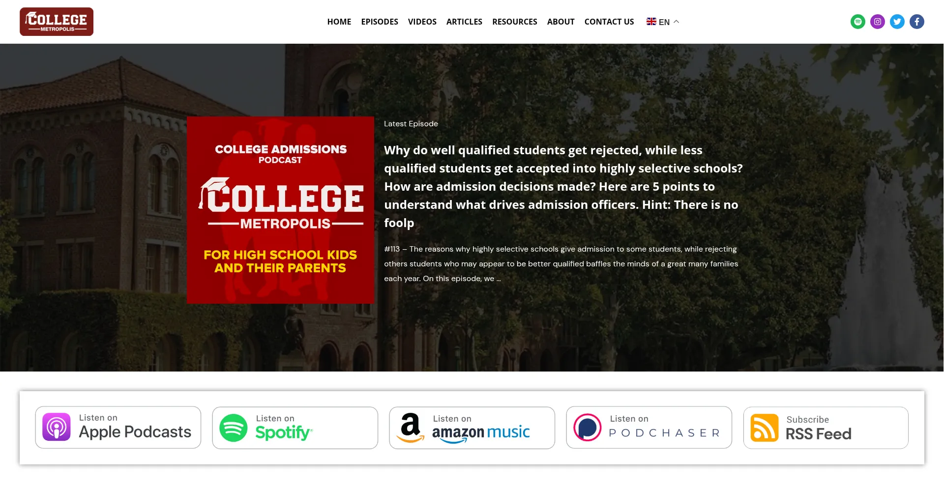 Website screenshot of Collegemetropolis.net