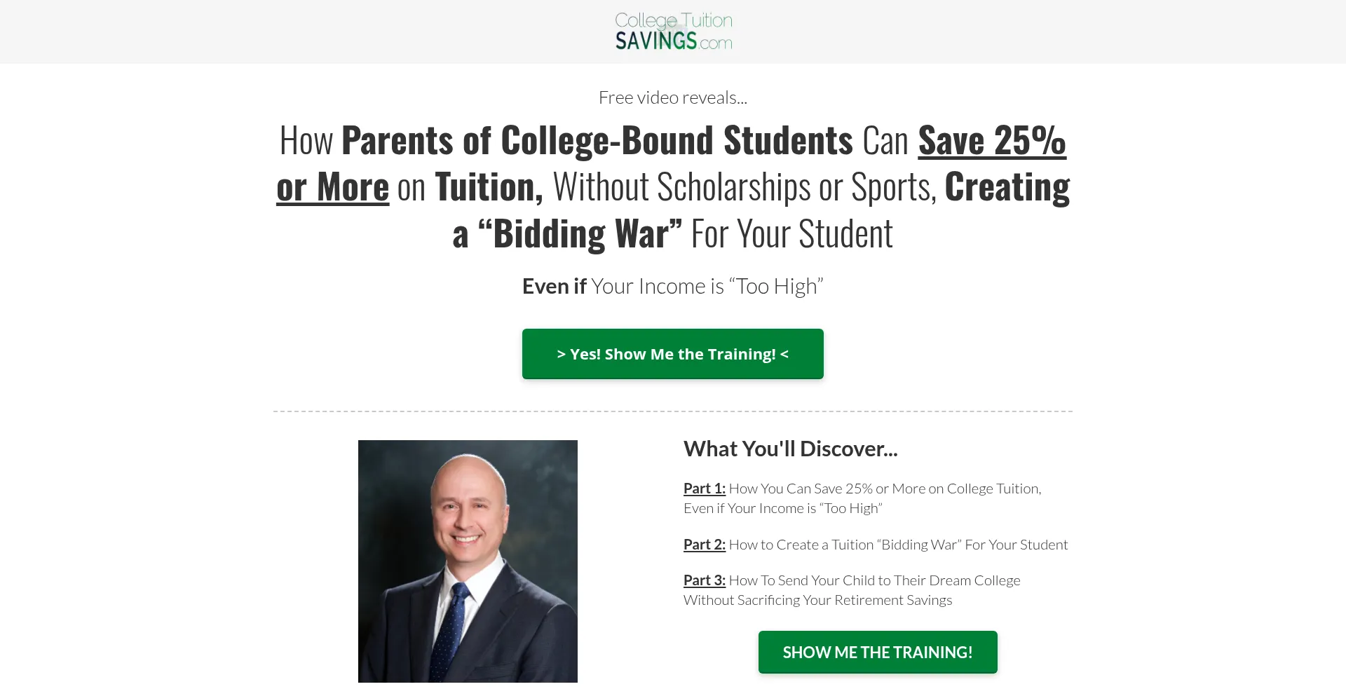 Website screenshot of Collegetuitionsavings.com