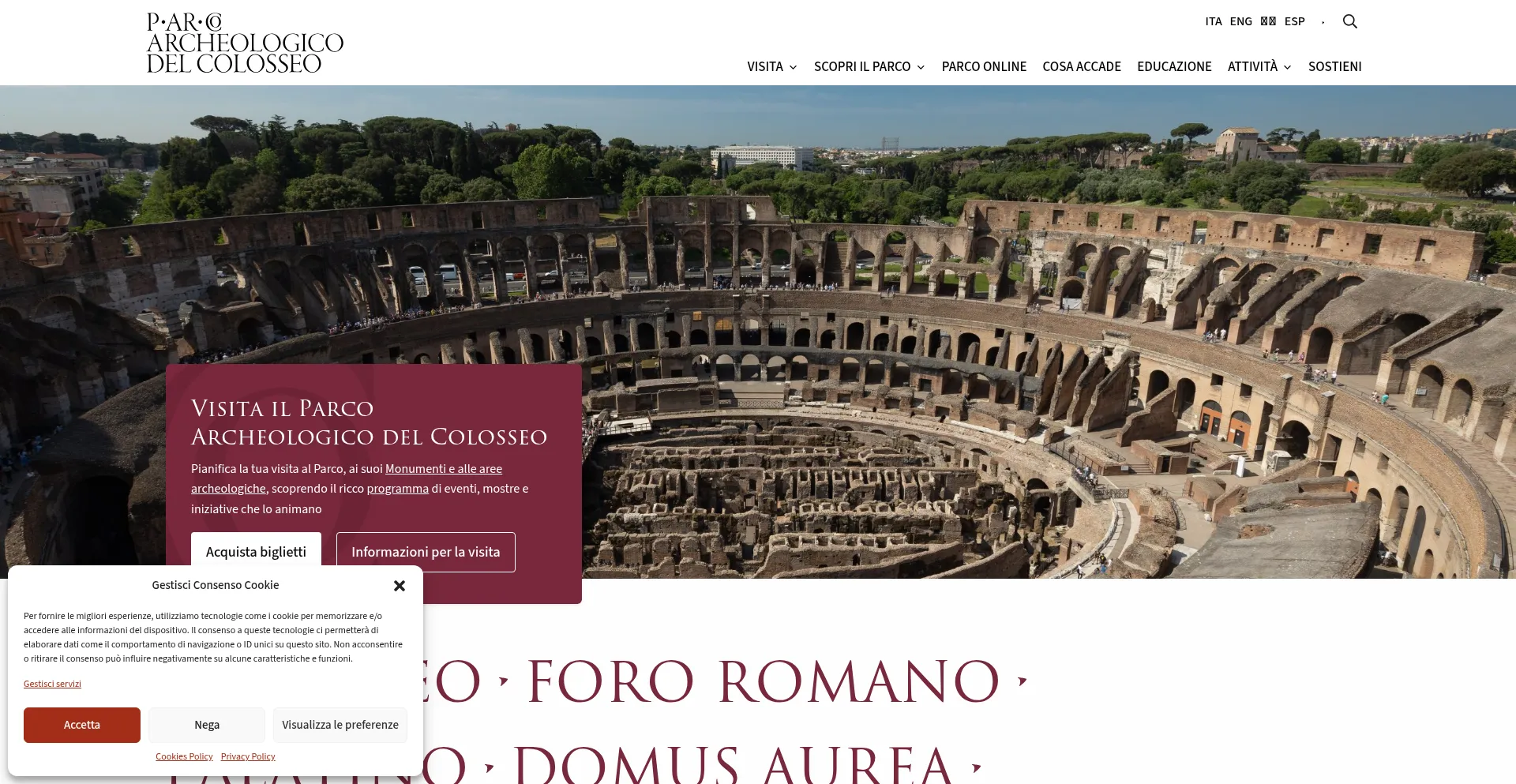 Website screenshot of Colosseo.it