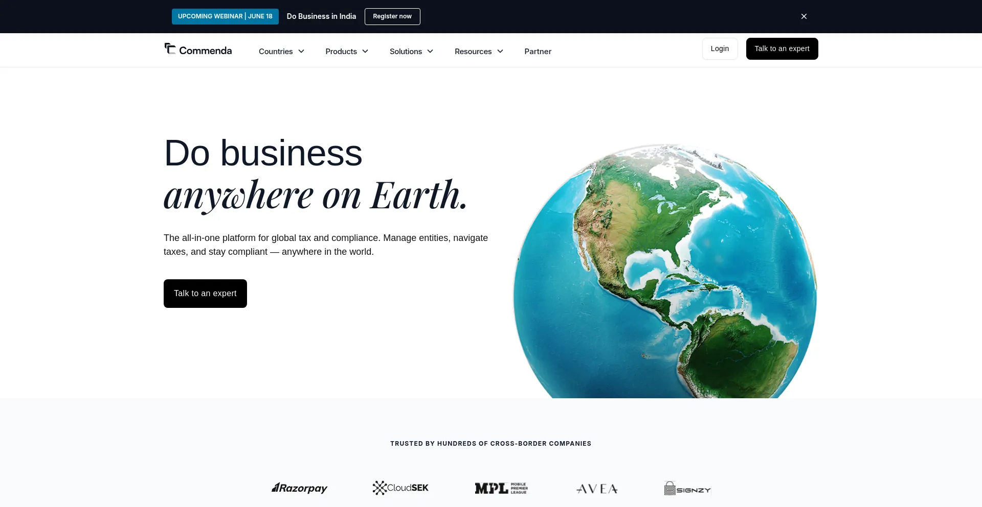 Website screenshot of Commenda.io