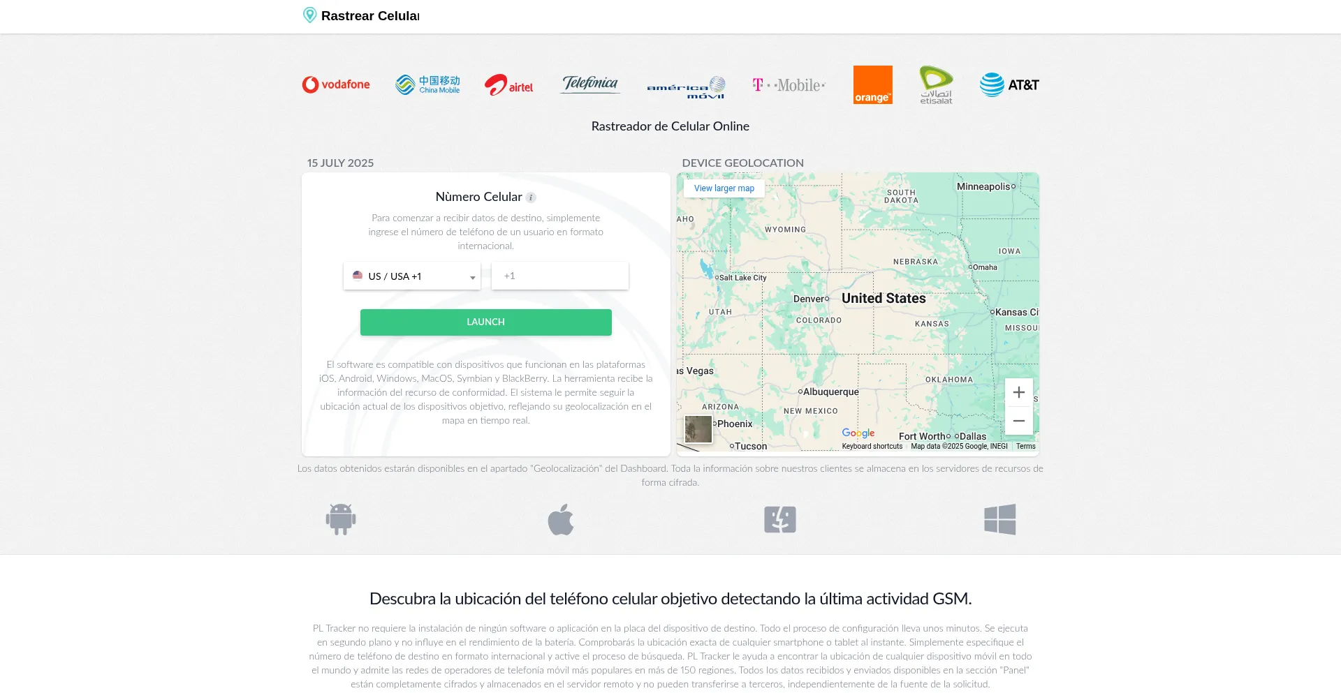 Website screenshot of Comorastrearuncelular.co