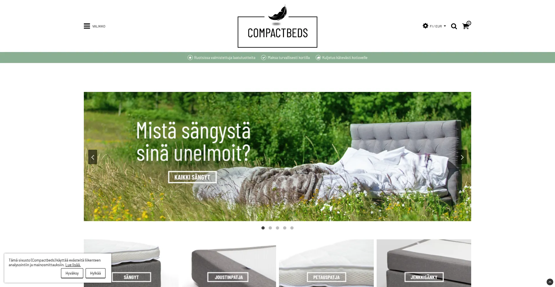 Website screenshot of Compactbeds.fi