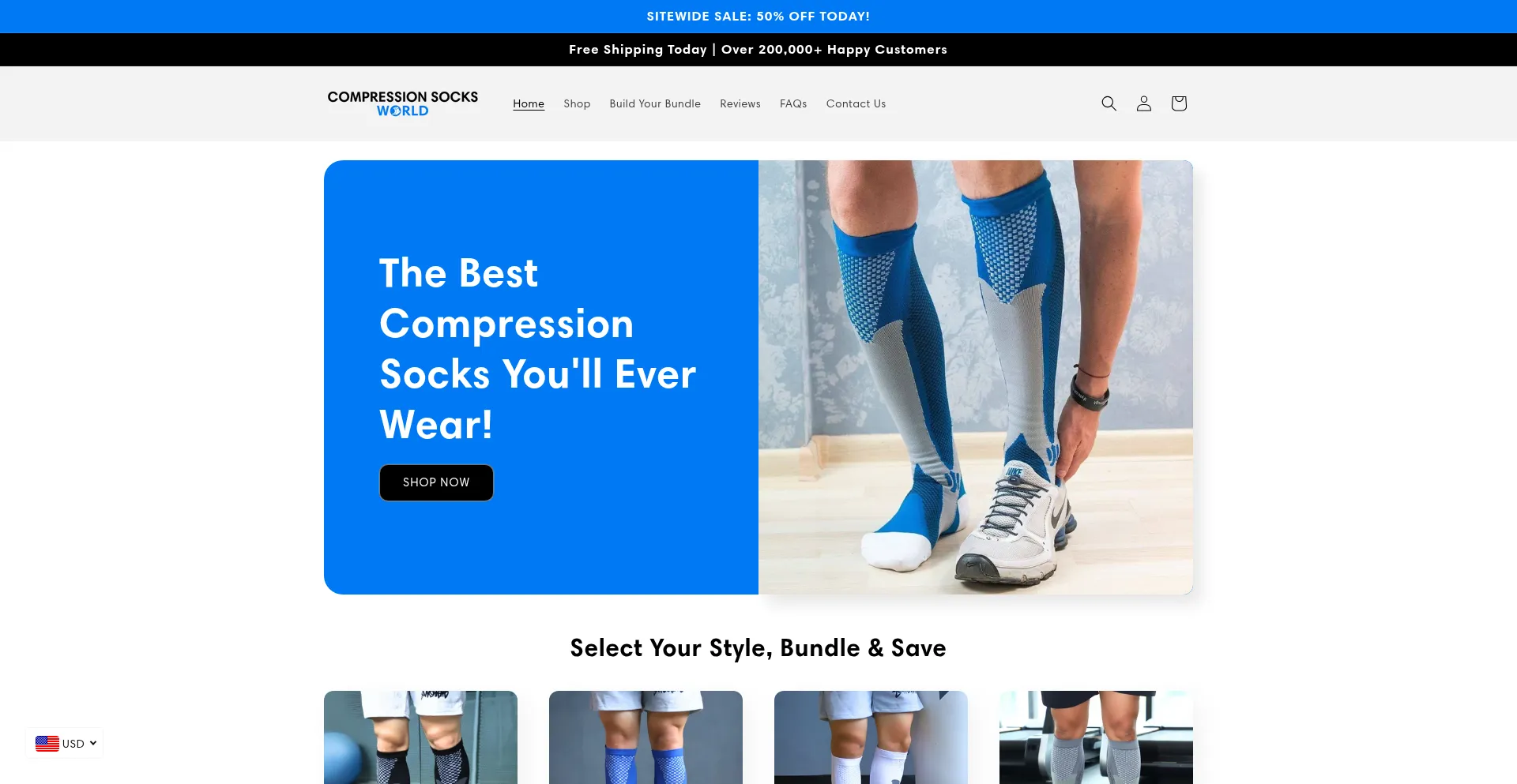 Website screenshot of Compressionsocksworld.co