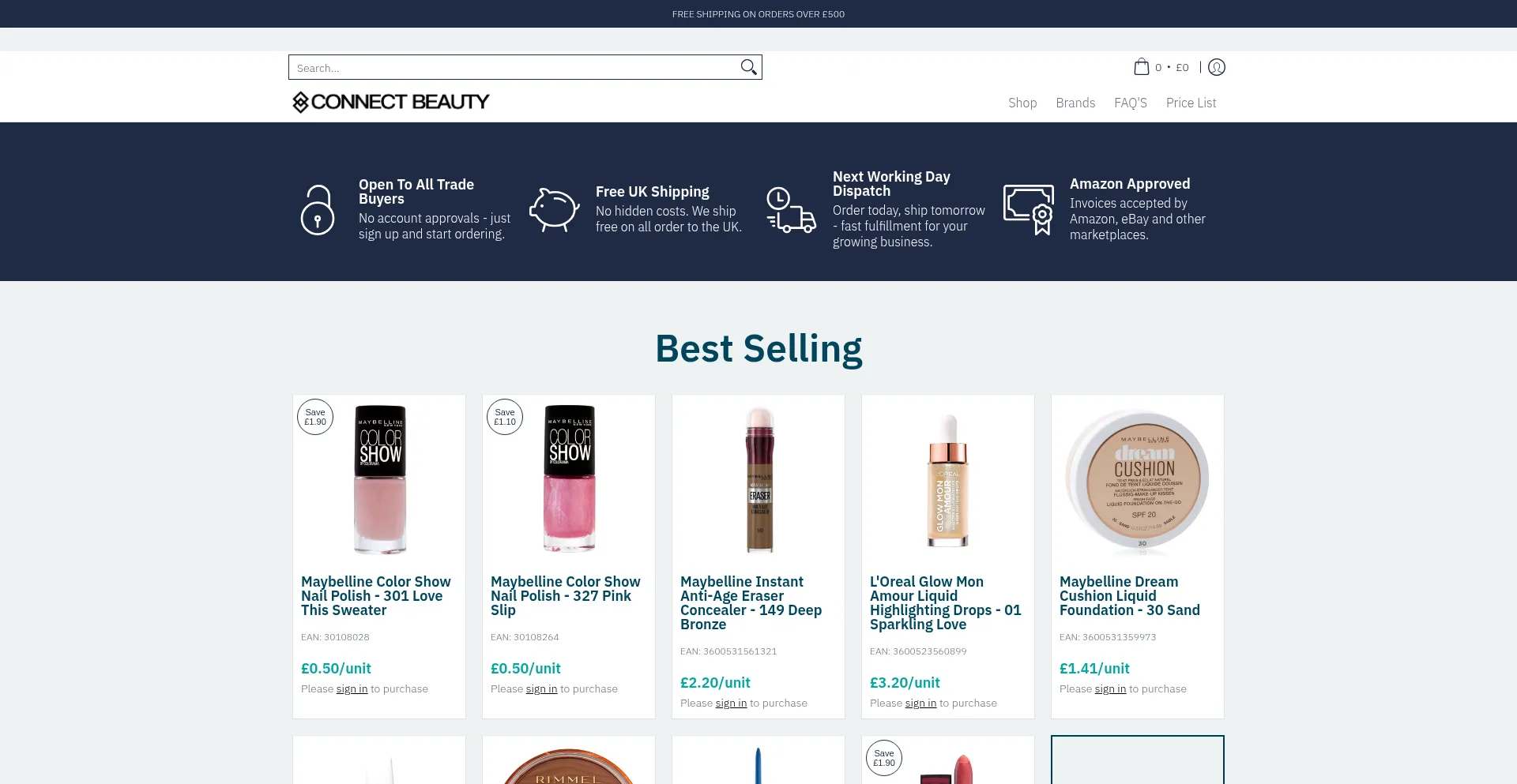 Website screenshot of Connectbeauty.co.uk