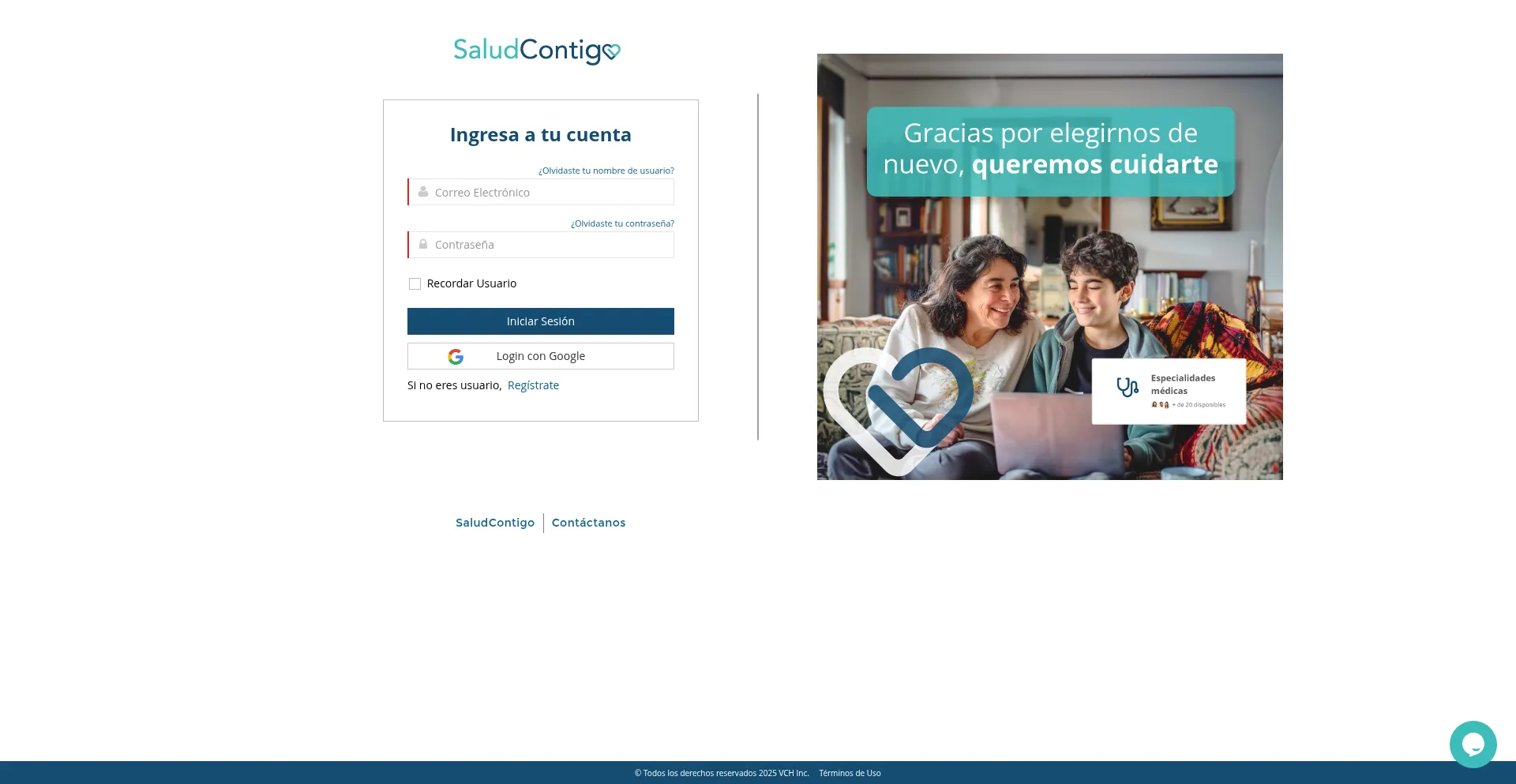 Website screenshot of Consultas.saludcontigo.cl